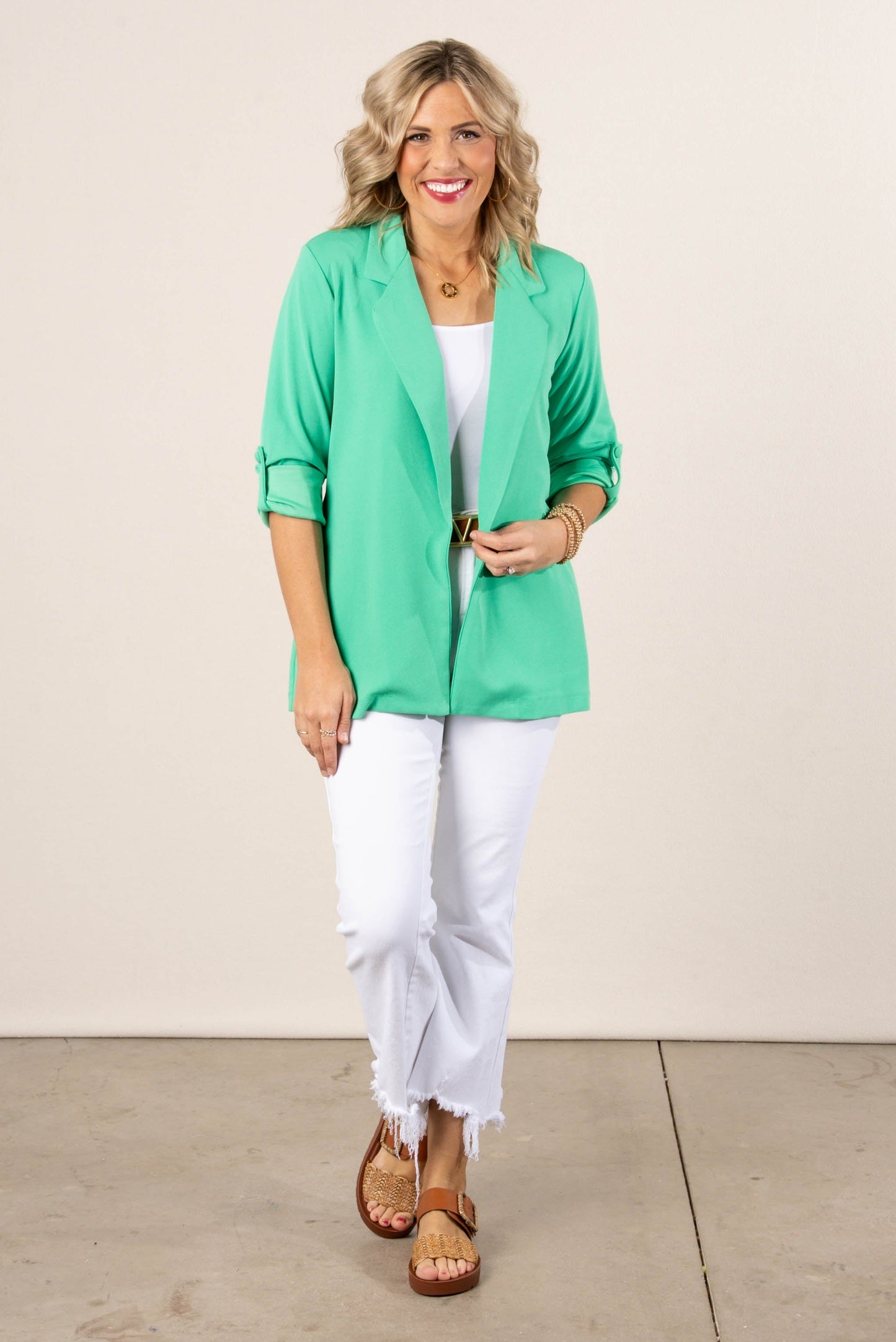 Open Front Tab Sleeve Blazer