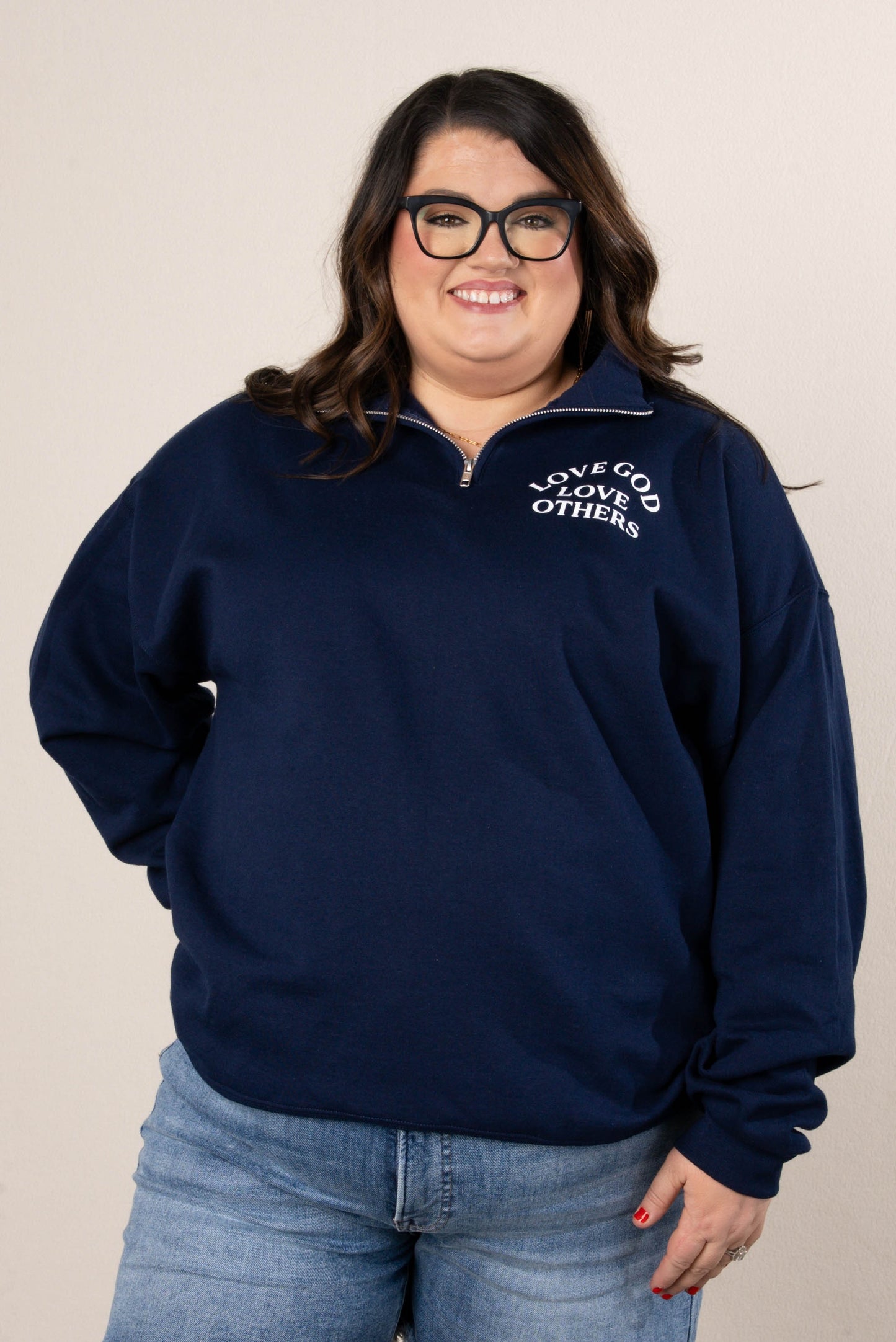 Love God Love Others Quarter Zip Graphic Sweatshirt