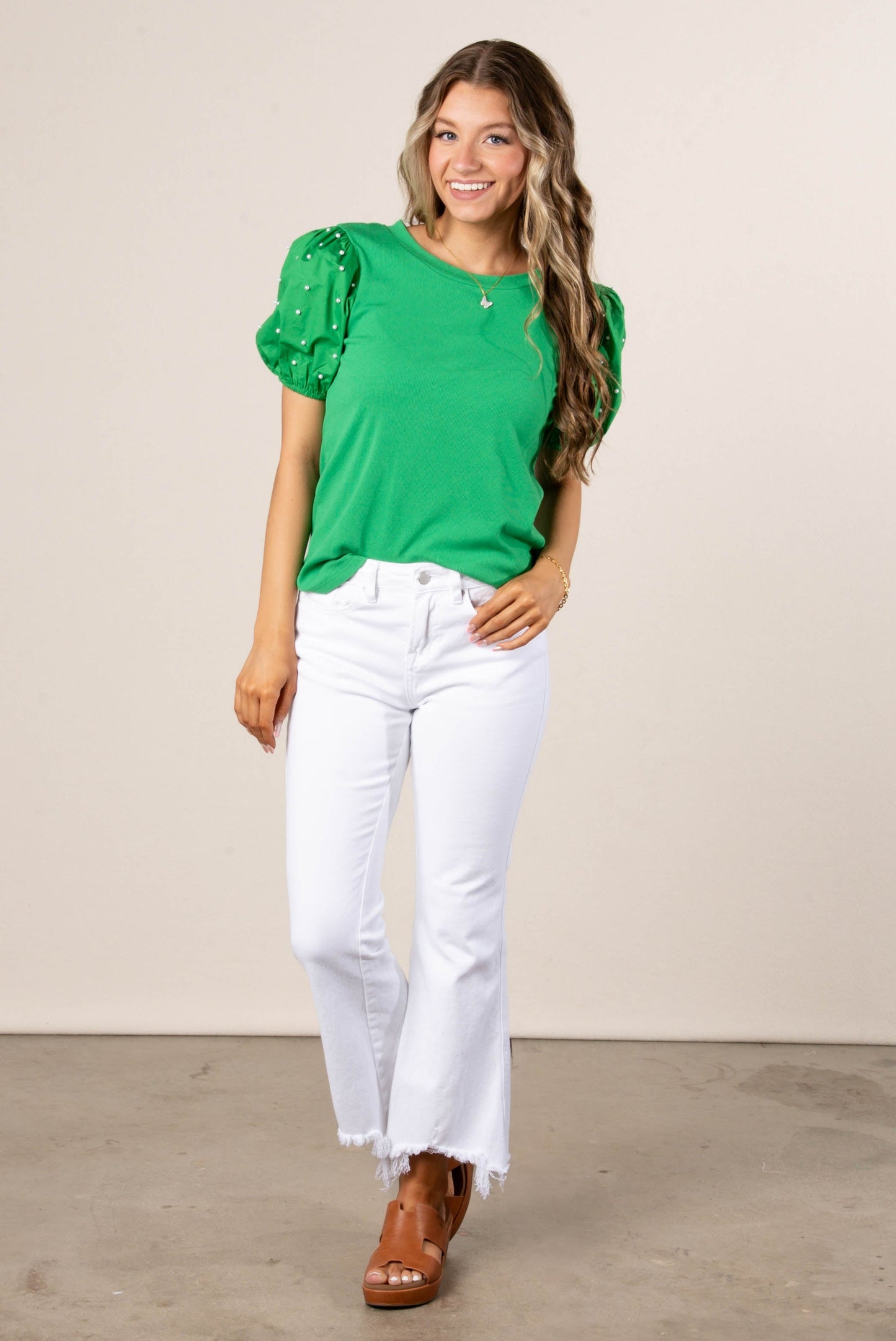 Georgia Mae Pearl Embellished Sleeve Top