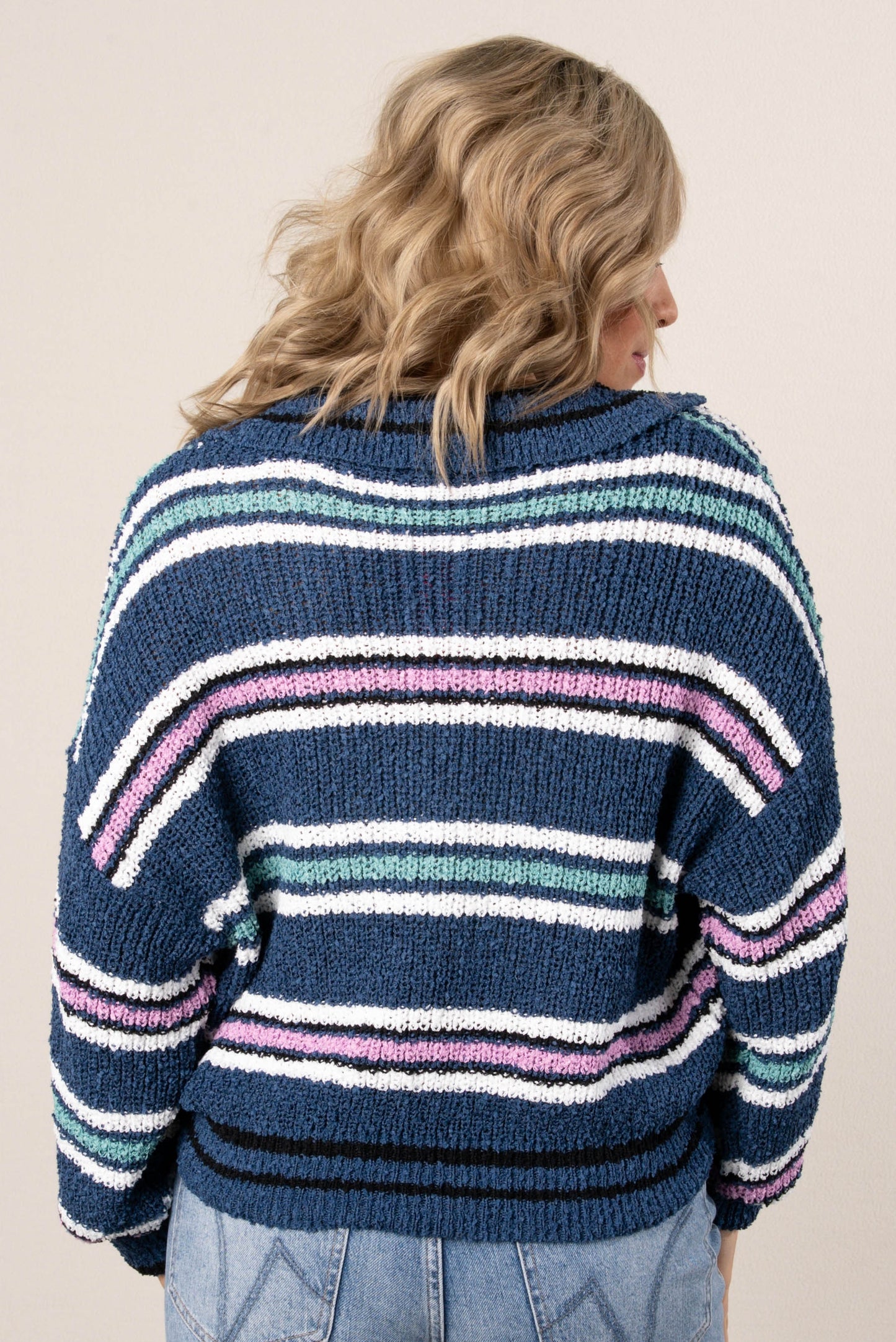 Striped Knit Collared Sweater