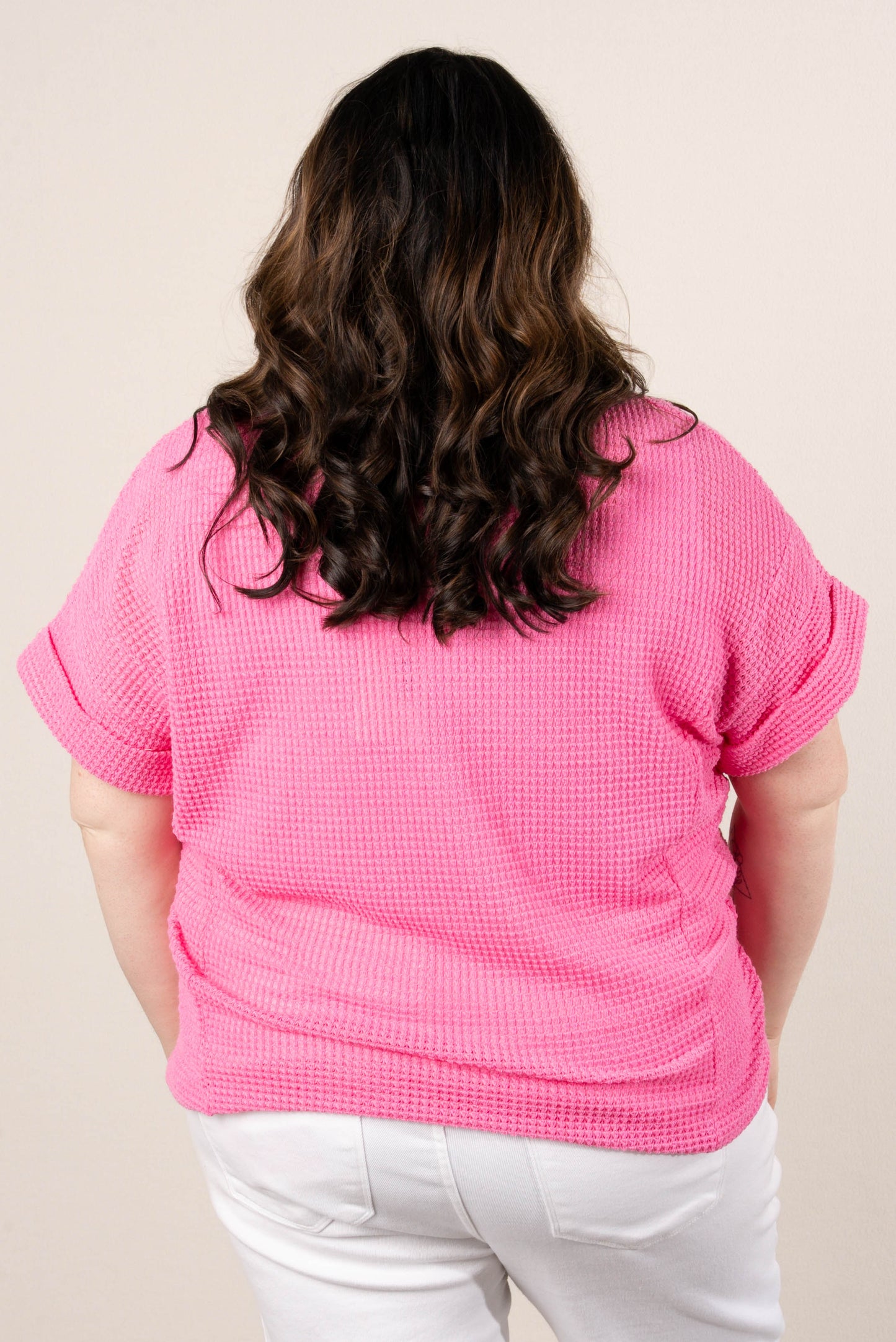 Waffle Knit Cuffed Sleeve Top