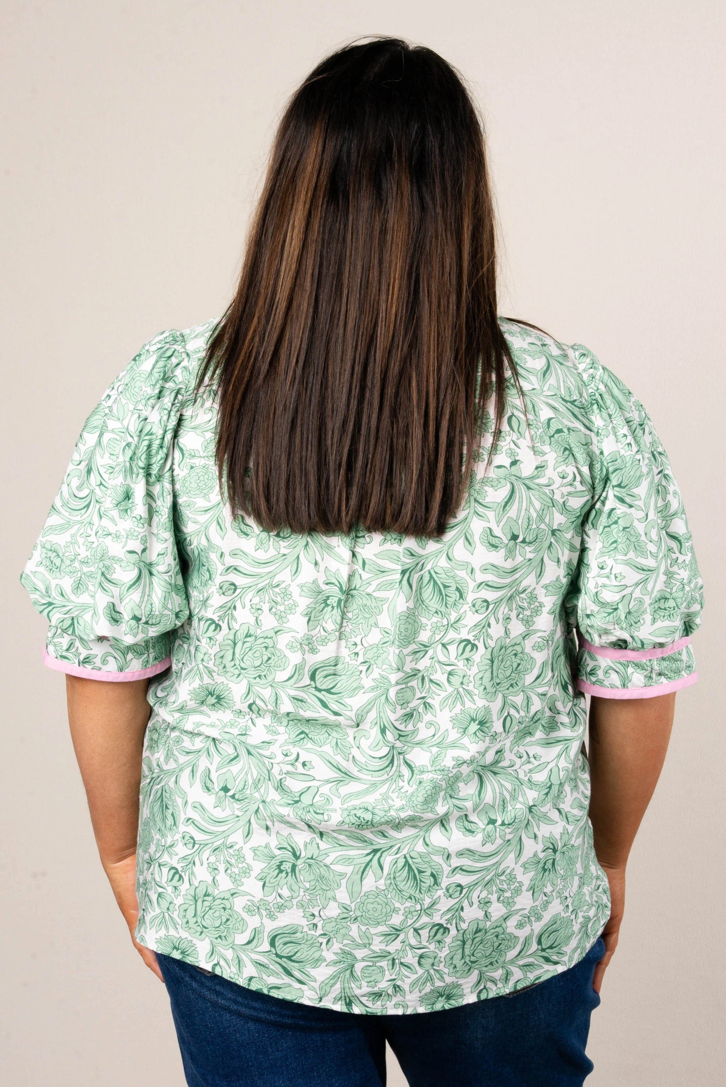 Floral Contrast Trim Top