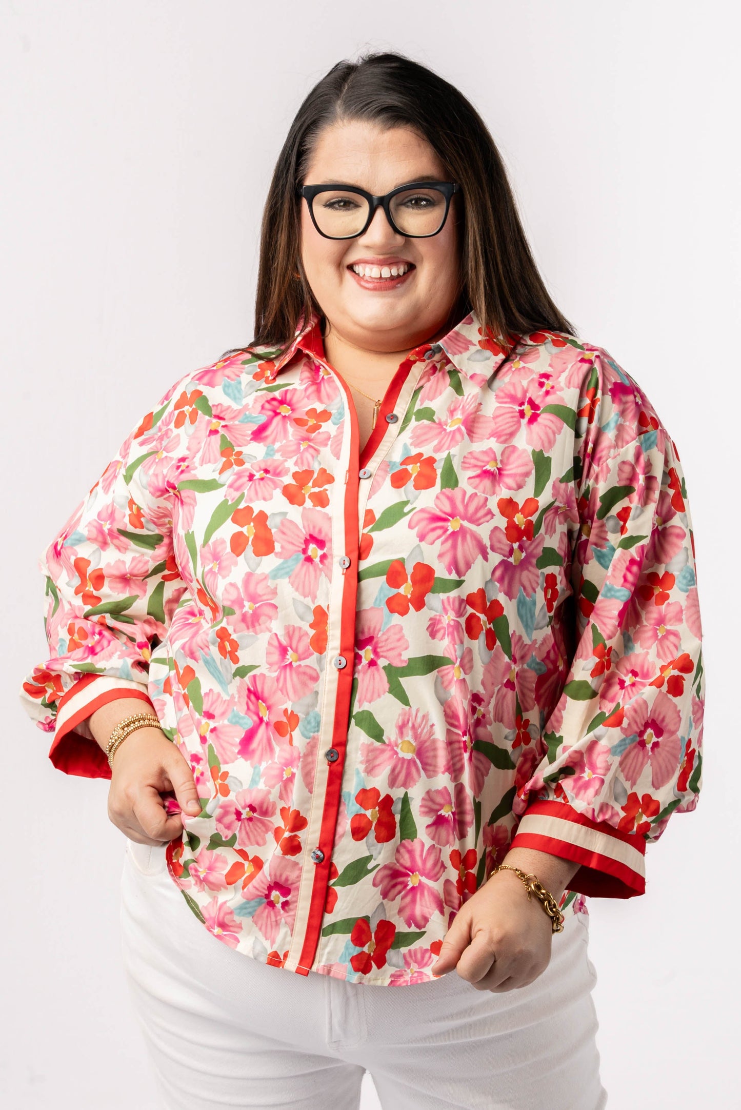 Floral Contrast Trim Shirt *Final Sale*