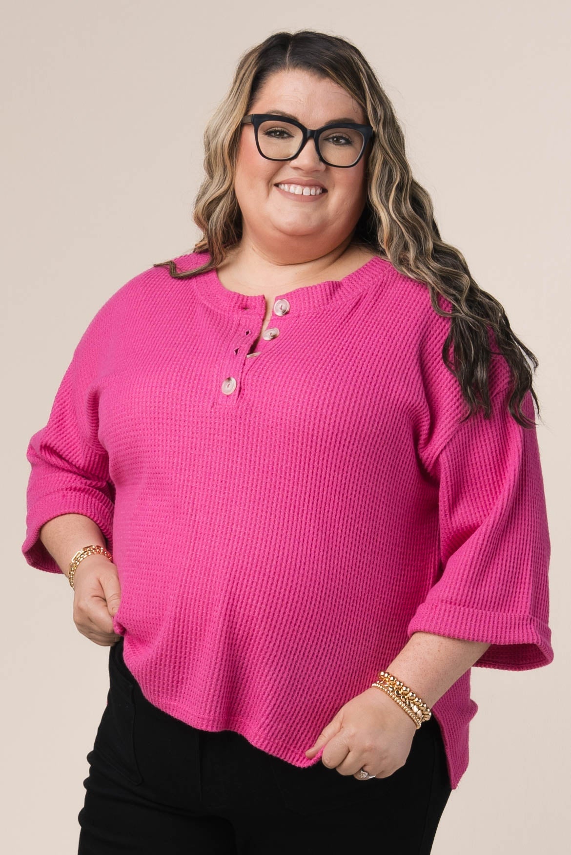 Waffle Knit Henley Top *Final Sale*