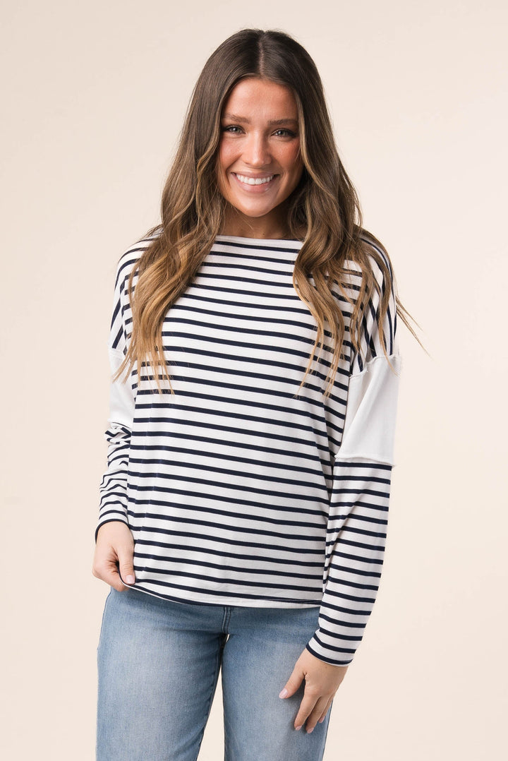 Striped Contrast Sleeve Top