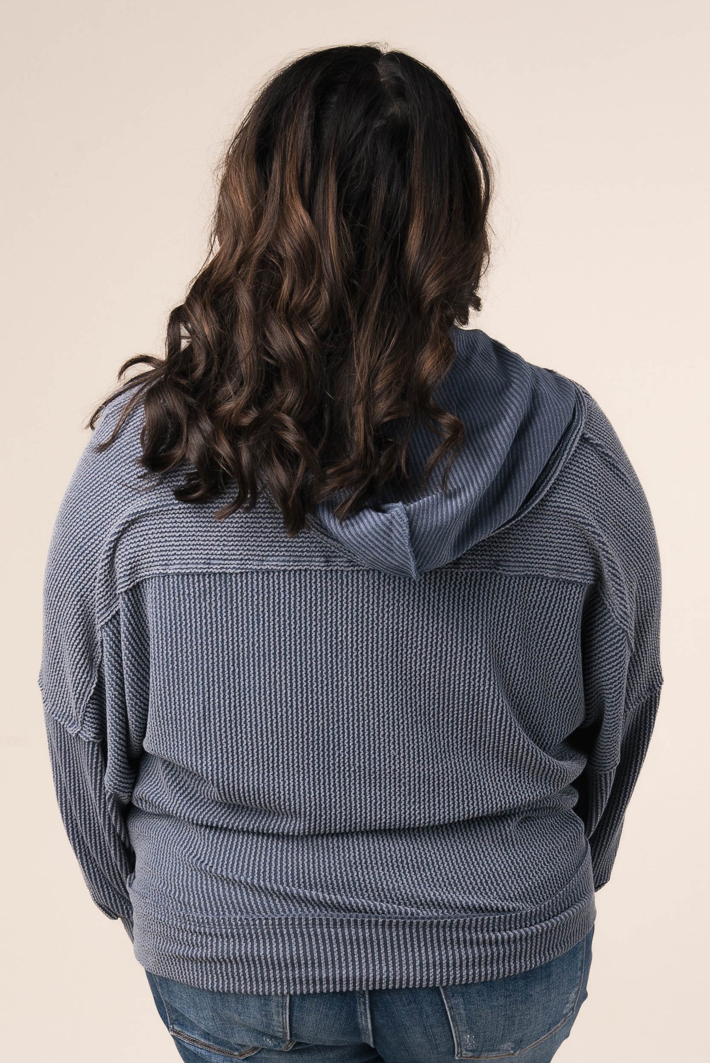Ribbed Half Zip Hooded Top