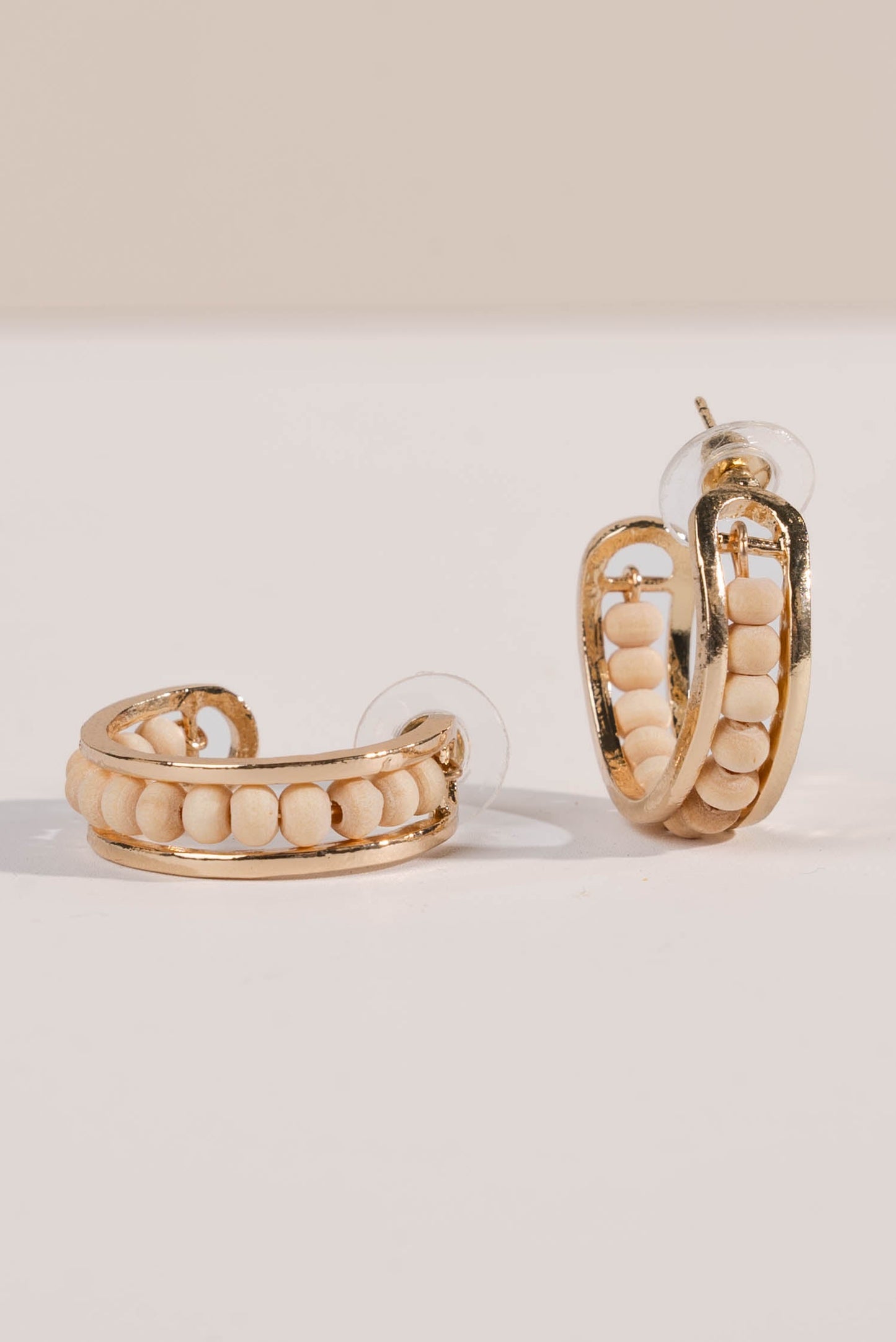 Wood Beaded Hoop Earrings