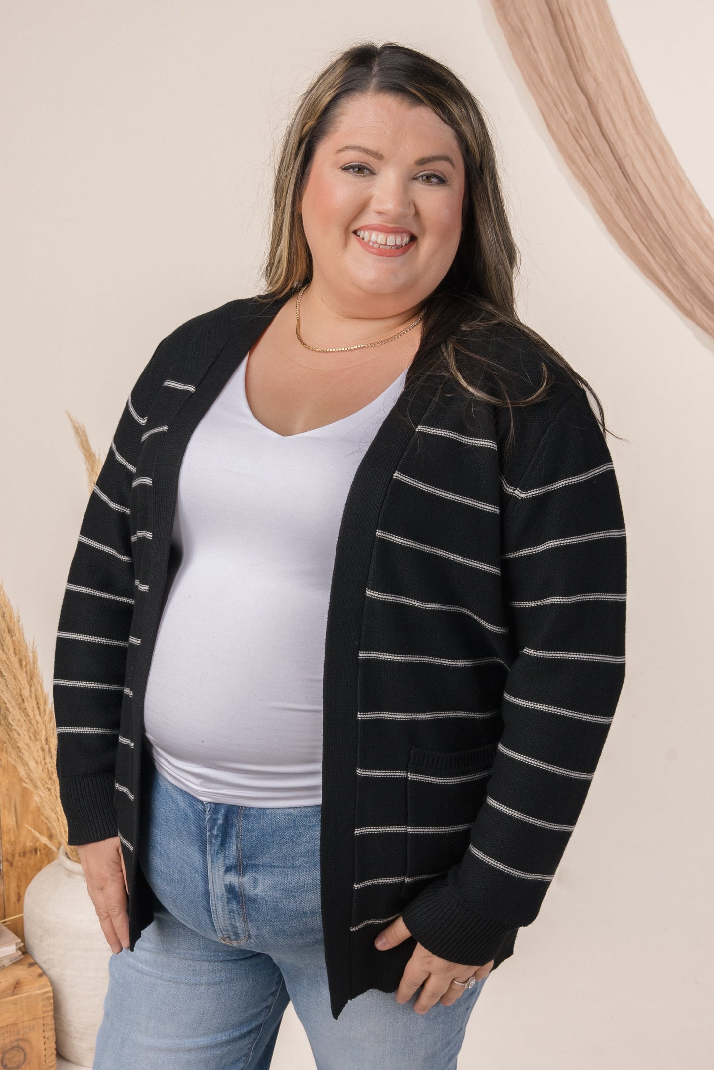 Striped Open Front Cardigan