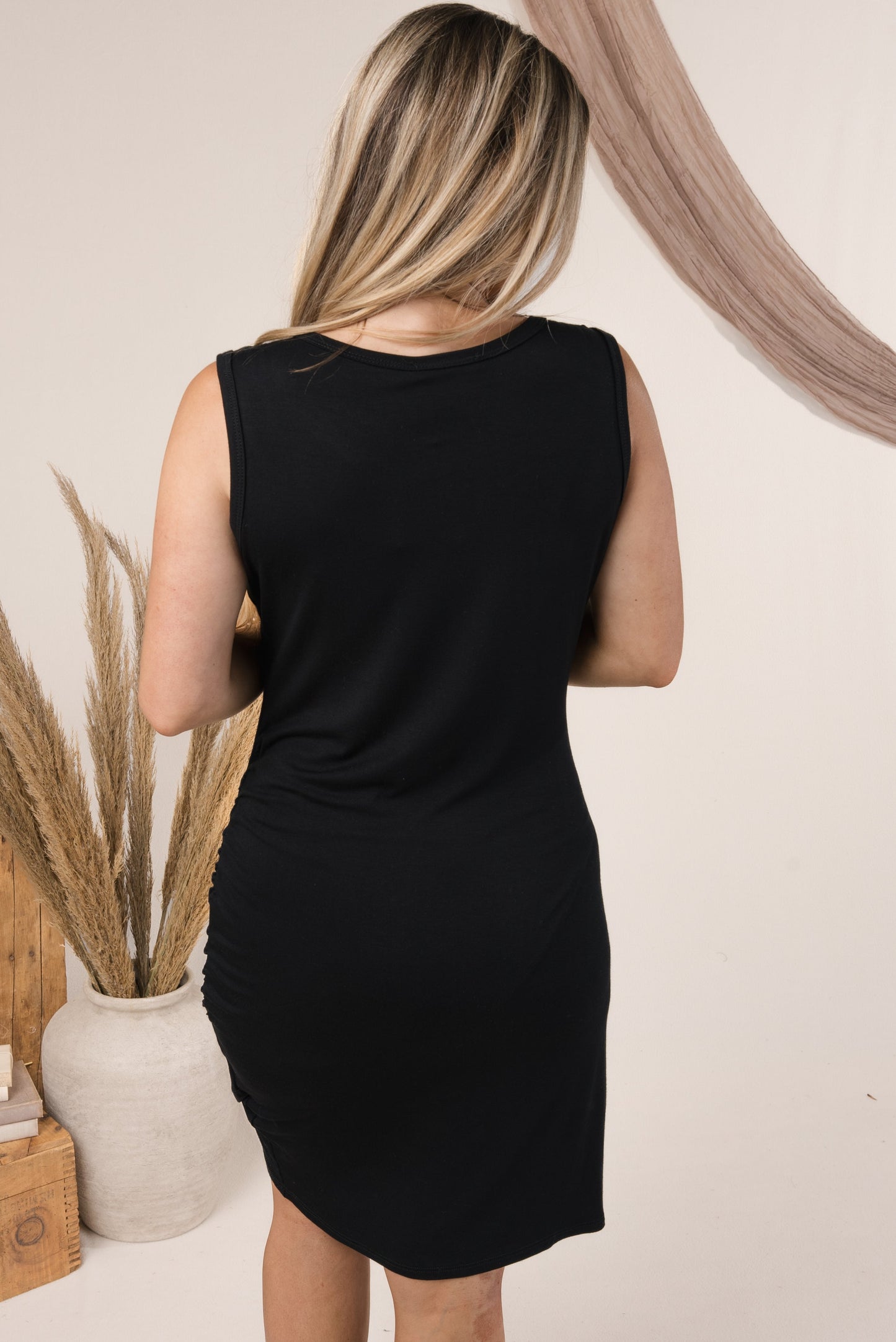 Shirred Overlap Hem Dress