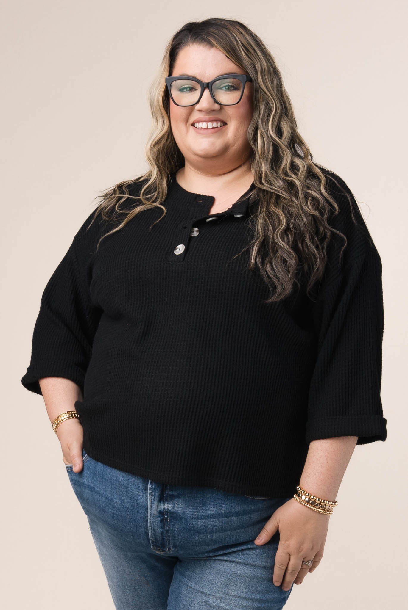 Waffle Knit Henley Top *Final Sale*