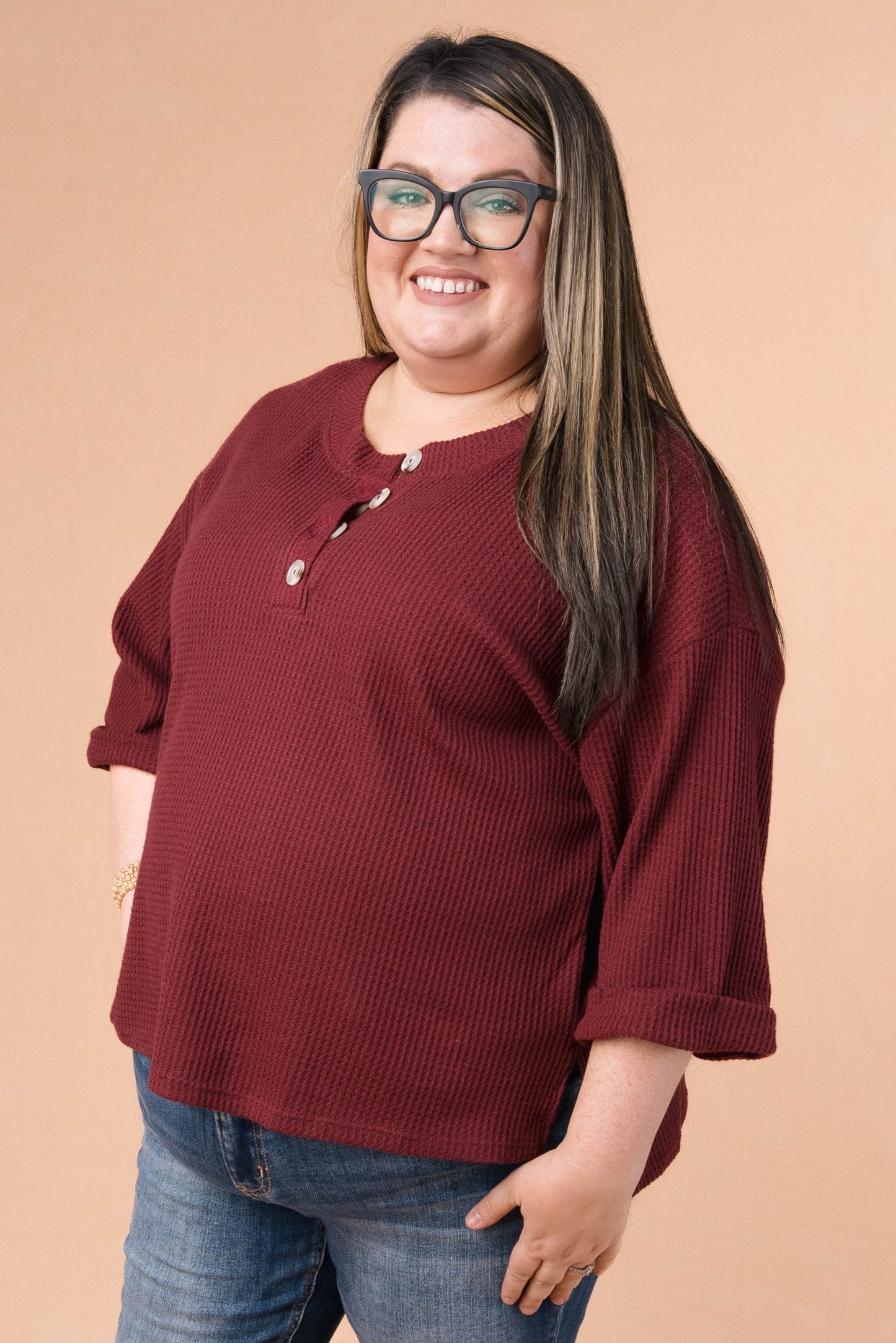 Waffle Knit Henley Top *Final Sale*