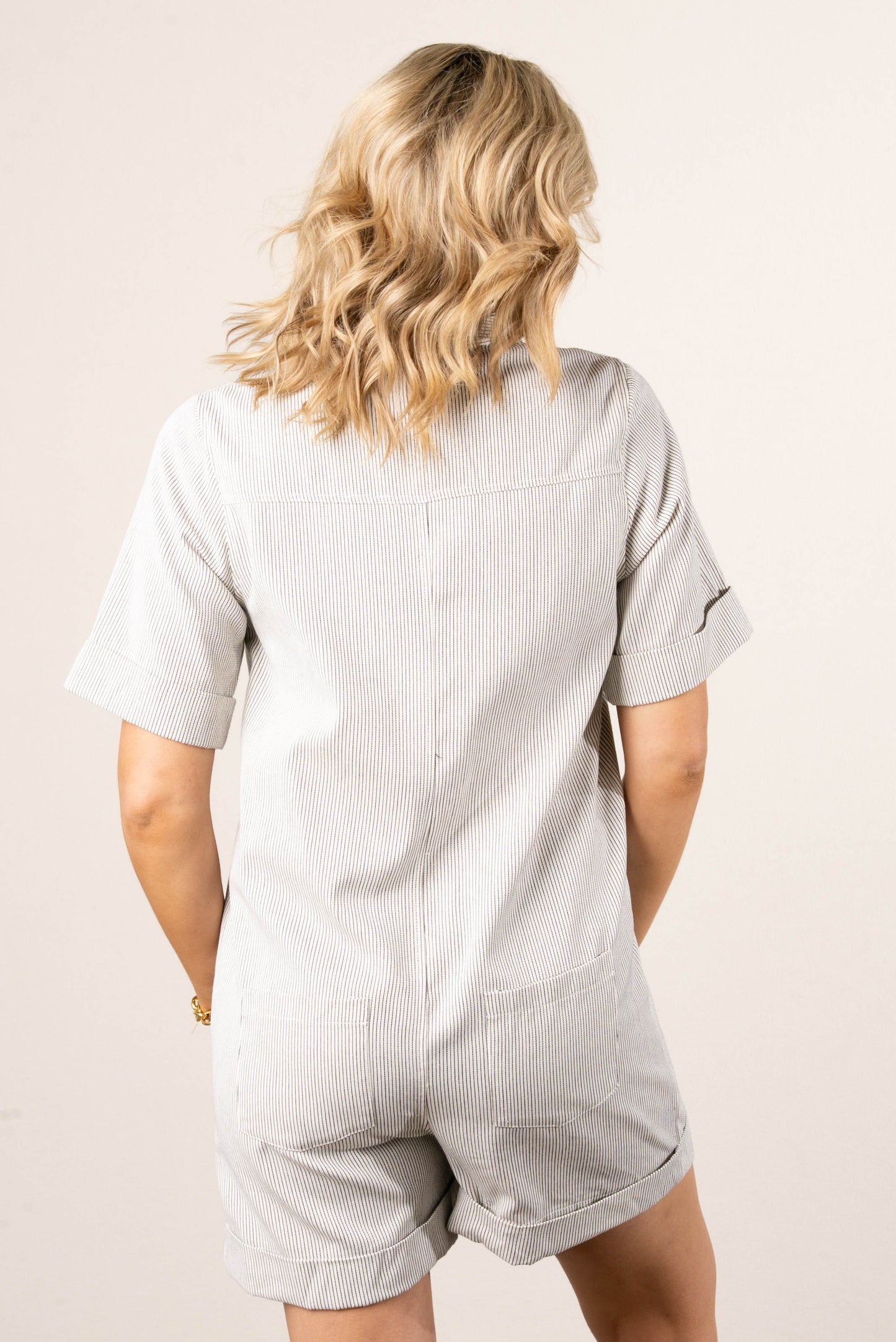 Pinstriped Snap Up Romper