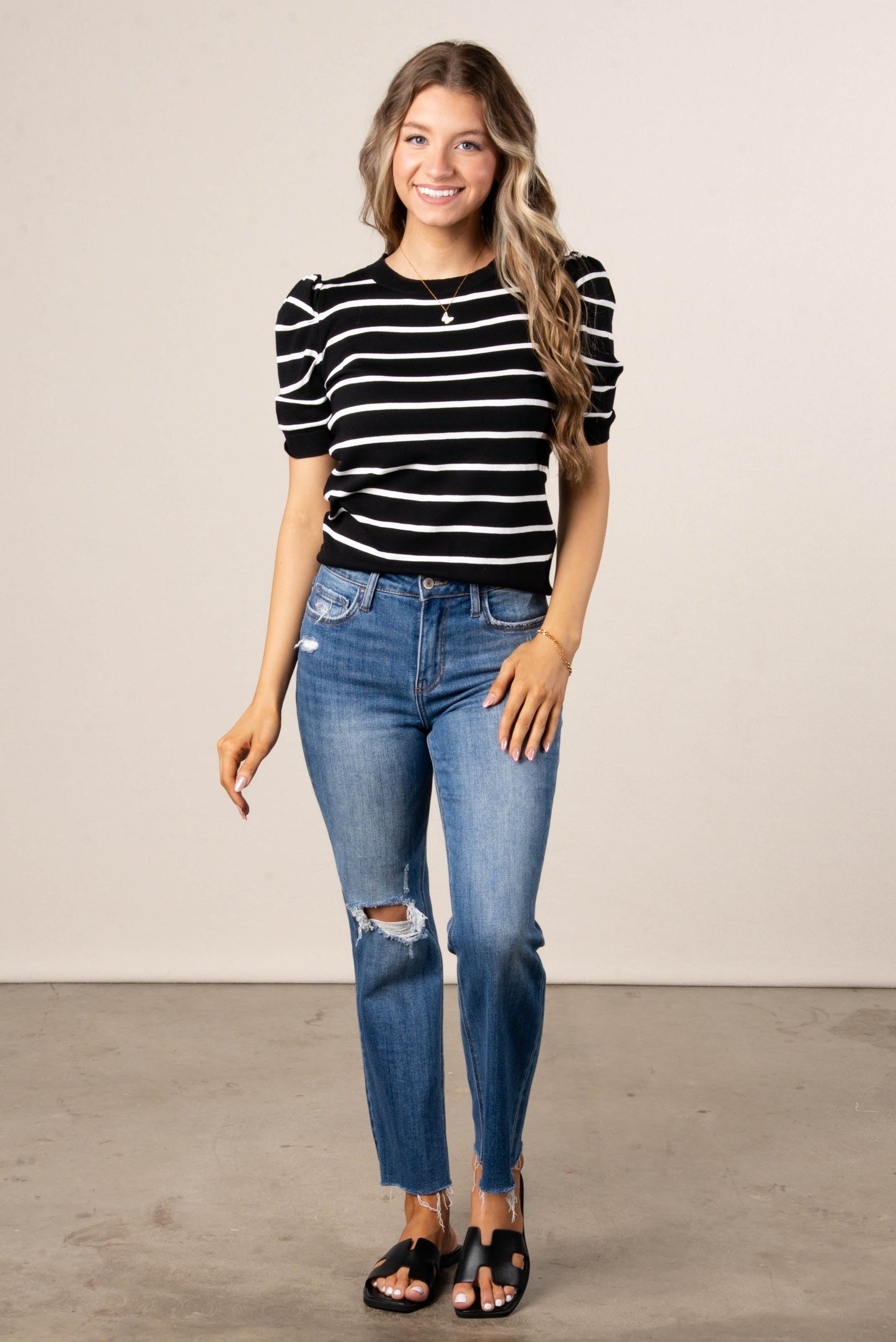 Georgia Mae Striped Puff Sleeve Sweater