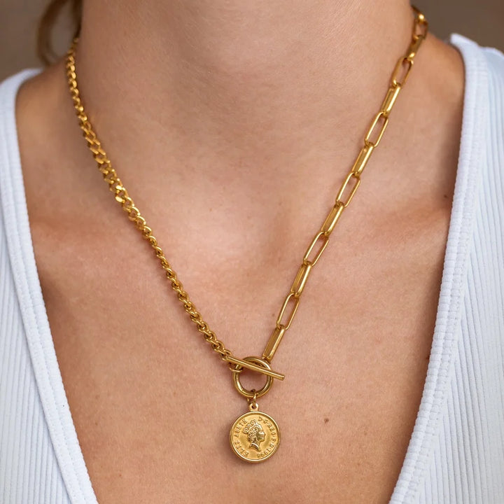 Marley Coin Pendant Toggle Necklace