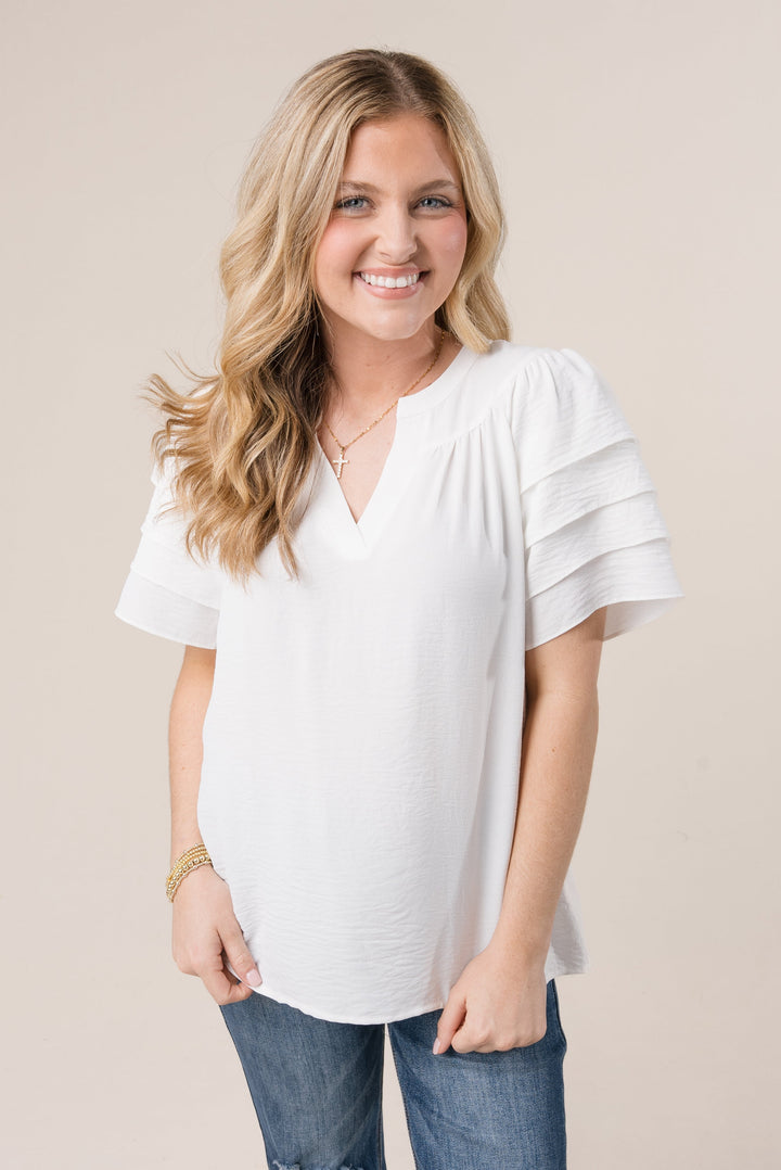 Notch Neck Tiered Sleeve Top *Final Sale*