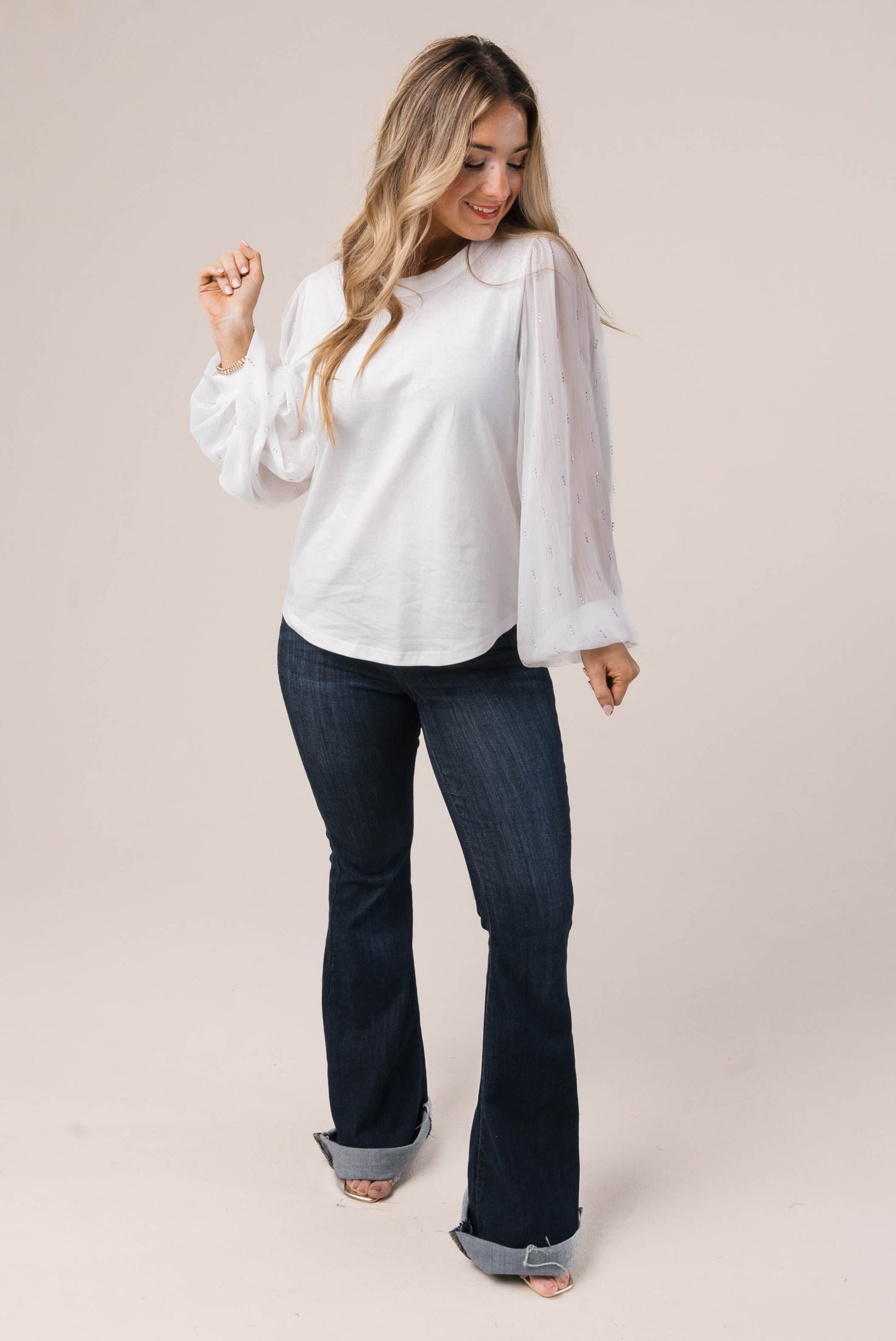 Slub Knit Embellished Sleeve Top *Final Sale*