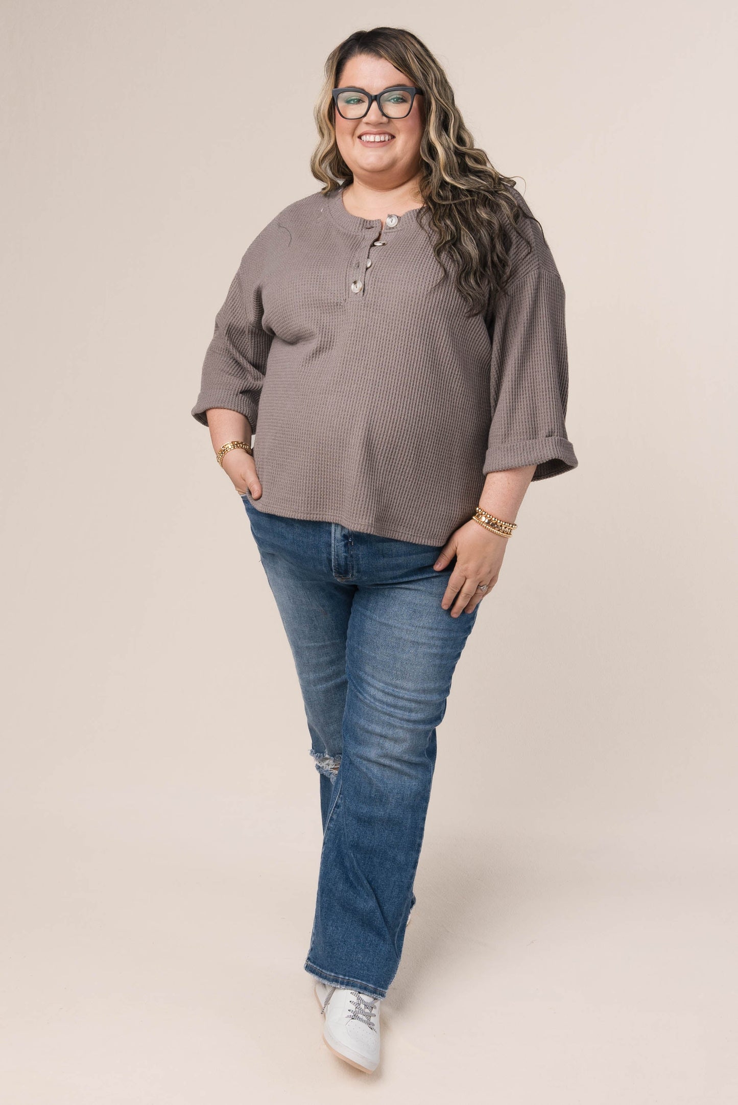 Waffle Knit Henley Top *Final Sale*