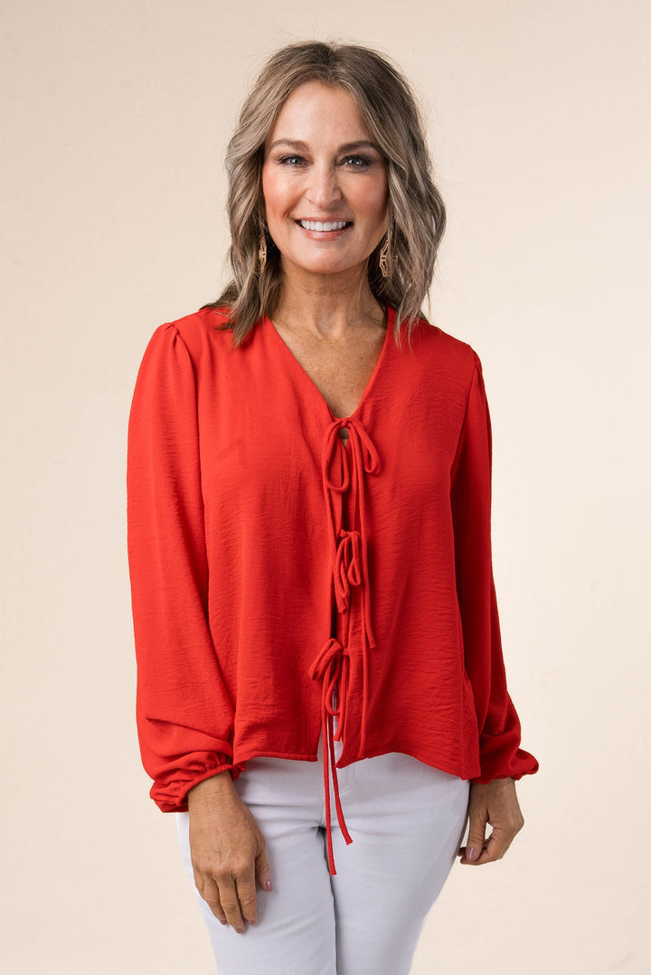 Crinkle Knit Tie Front Blouse