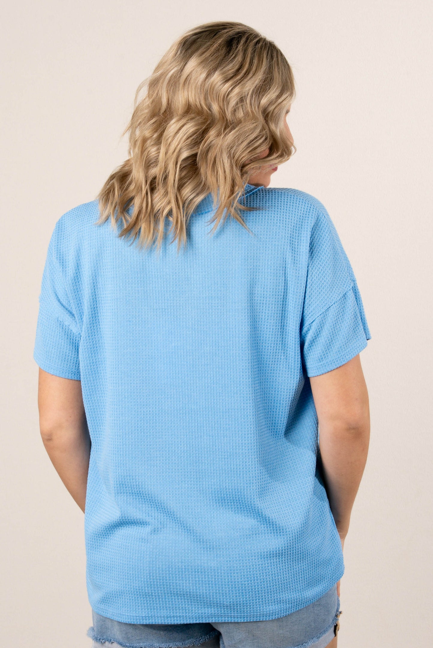 Waffle Knit Button Neck Top