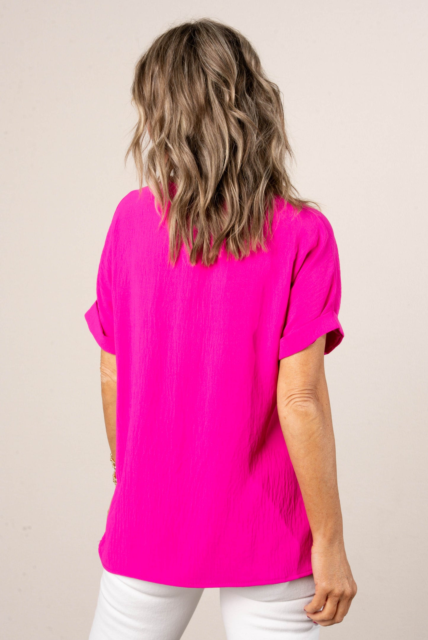 Front Pleat Cuffed Sleeve Top