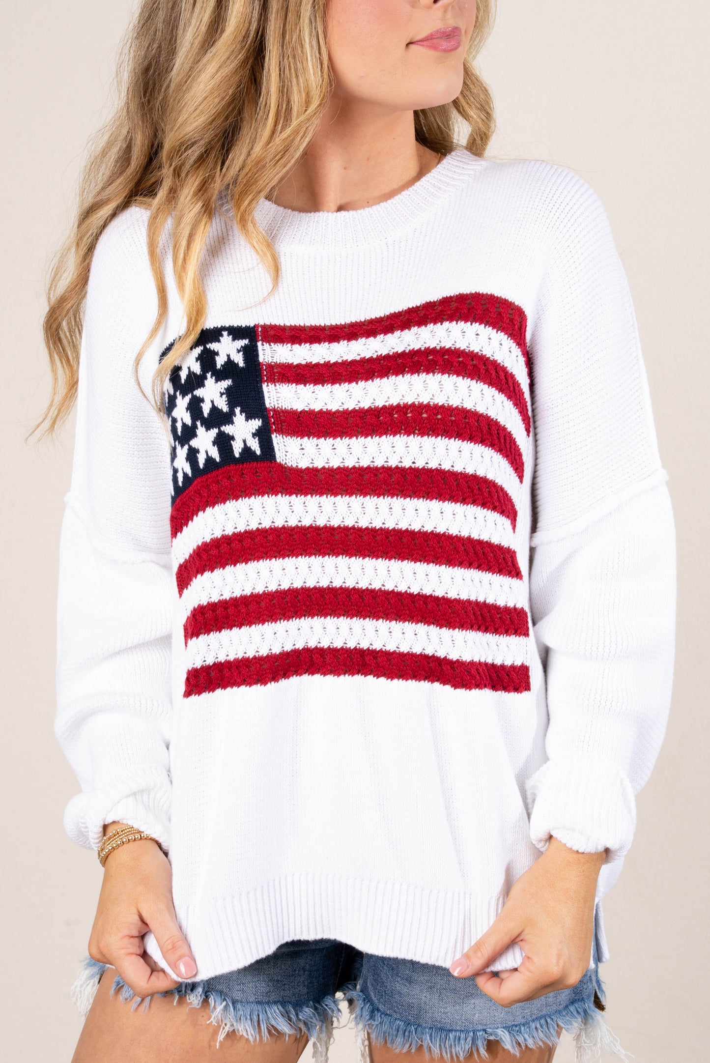 American Flag Drop Shoulder Sweater