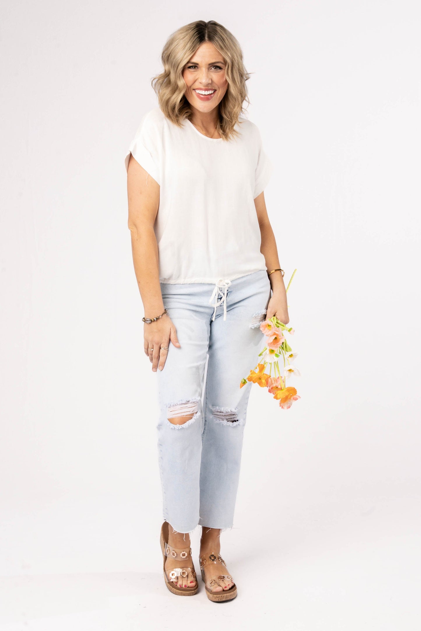Linen Drawstring Waist Top