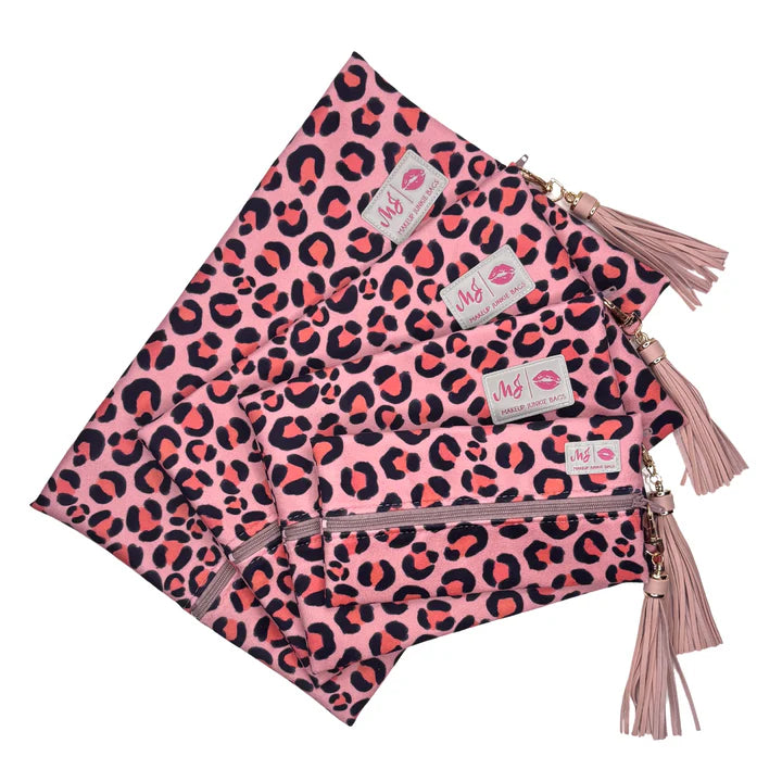 Makeup Junkie | Coral Leopard Bags