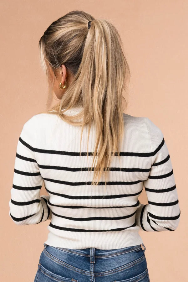 Stripe Mock Neck Crop Sweater *Final Sale*