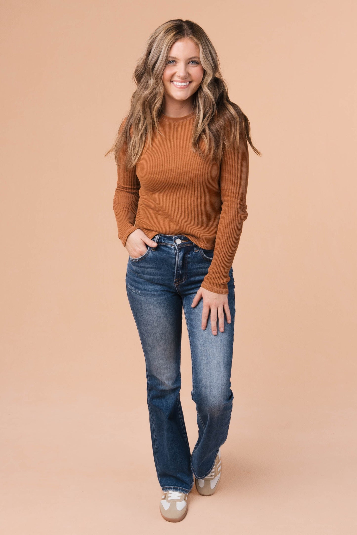 Washed Waffle Knit Top