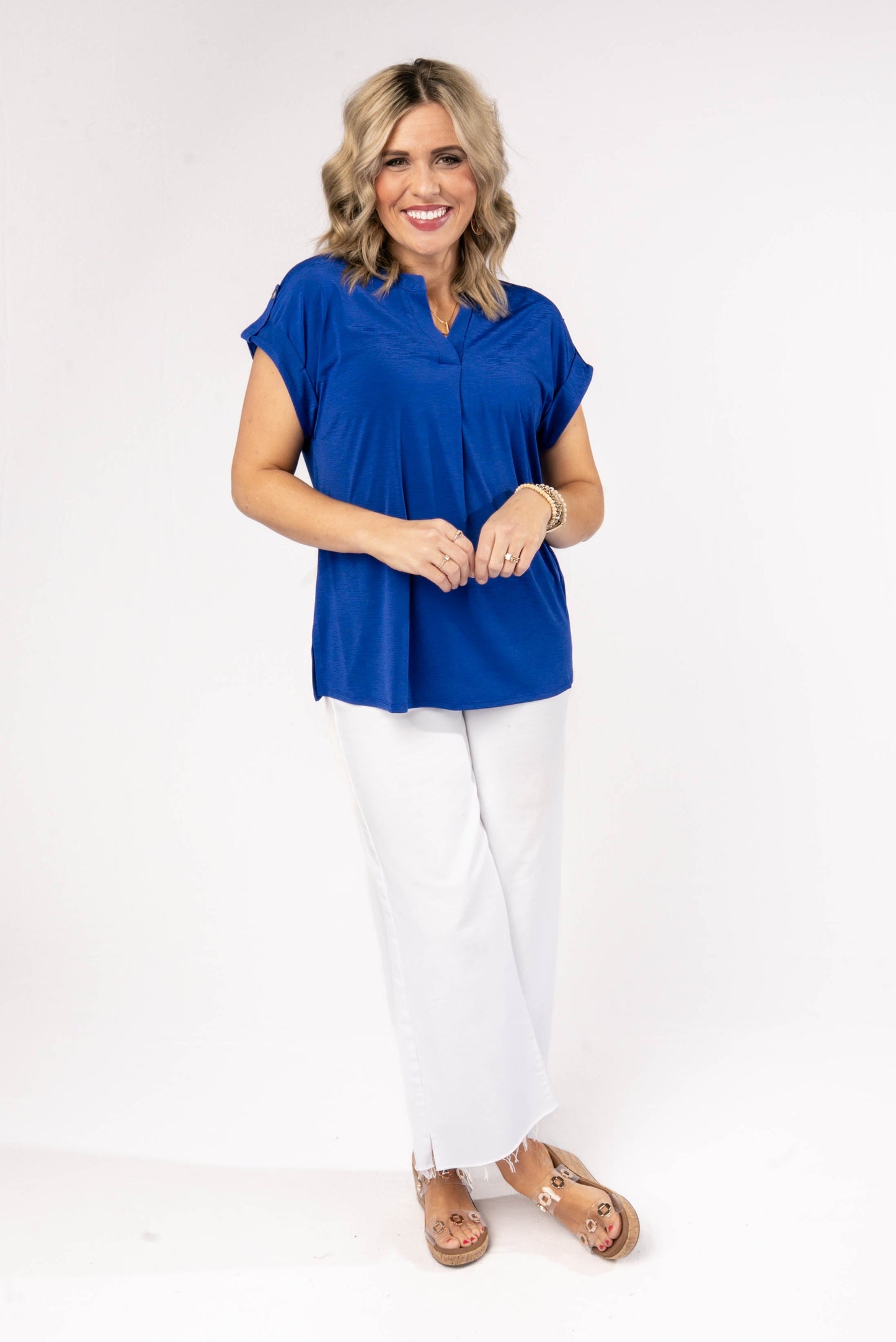 Liz Solid Short Tab Sleeve Top