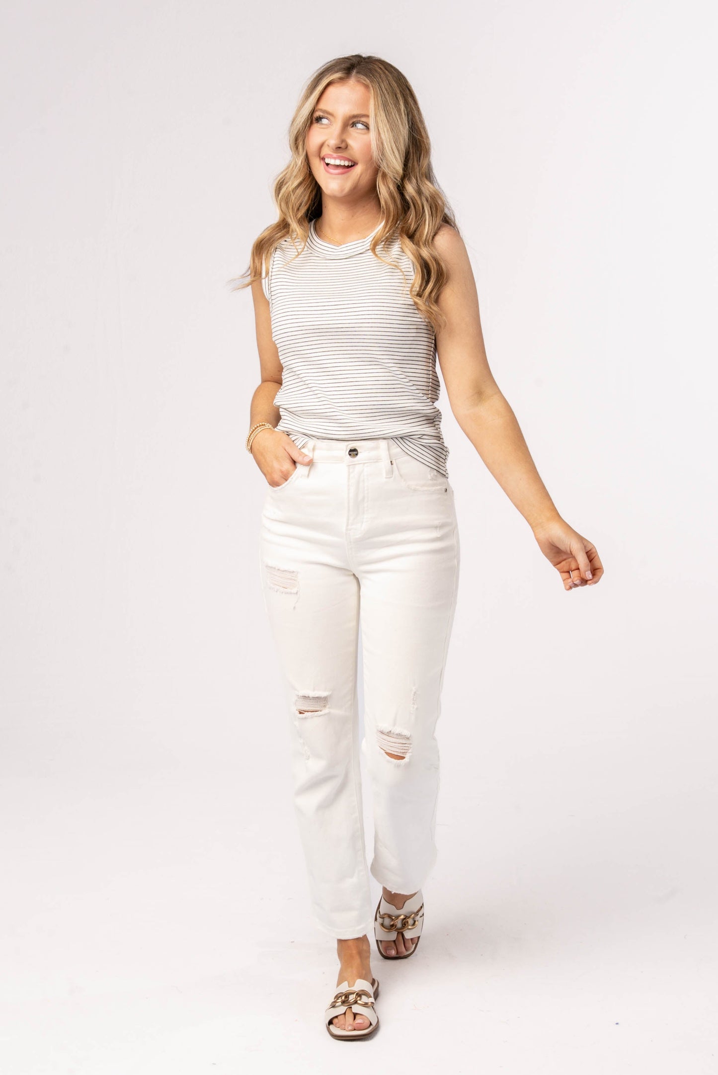 Striped Raw Edge Tank