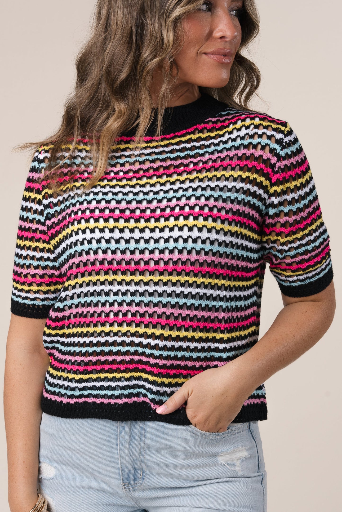 Striped Open Knit Top {More Colors}