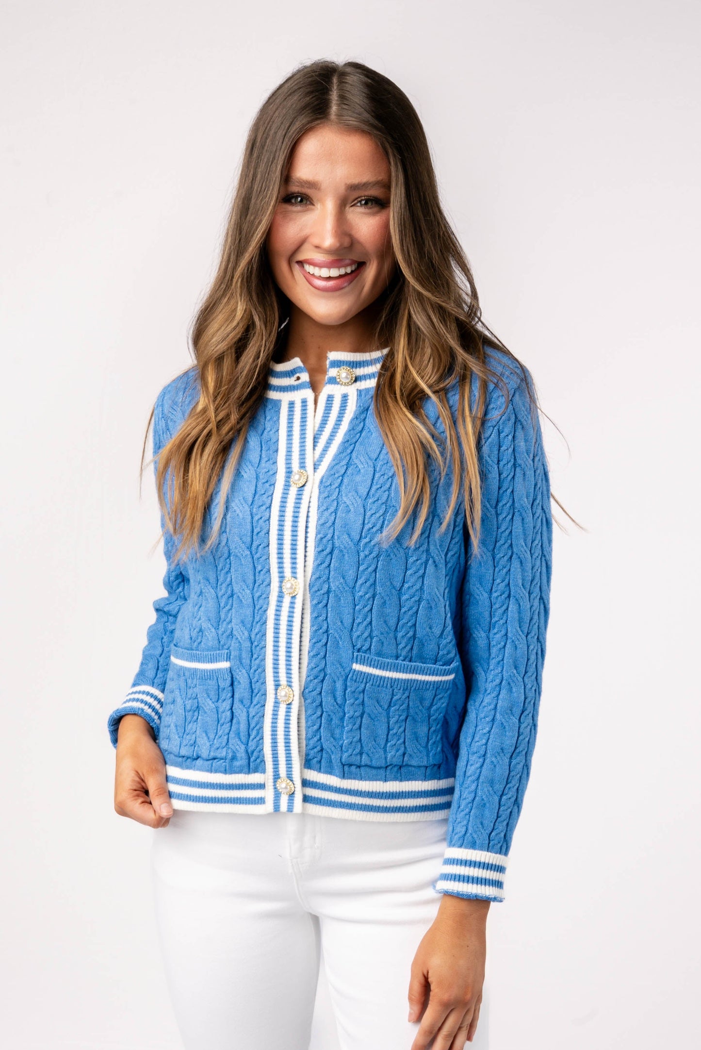 Cable Knit Pearl Button Cardigan