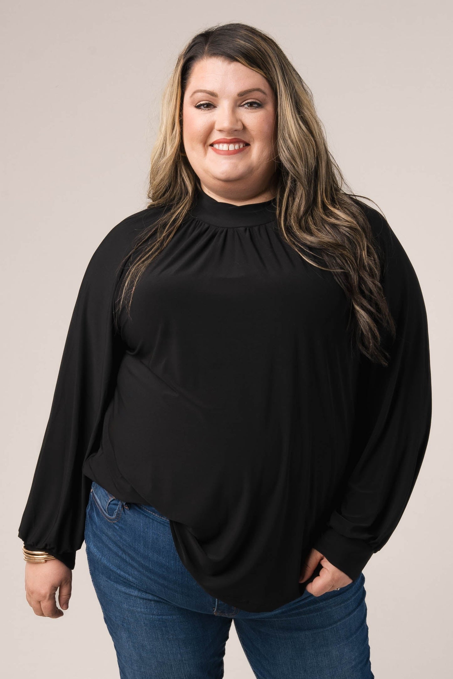 Shirred Mock Neck Top *Final Sale*