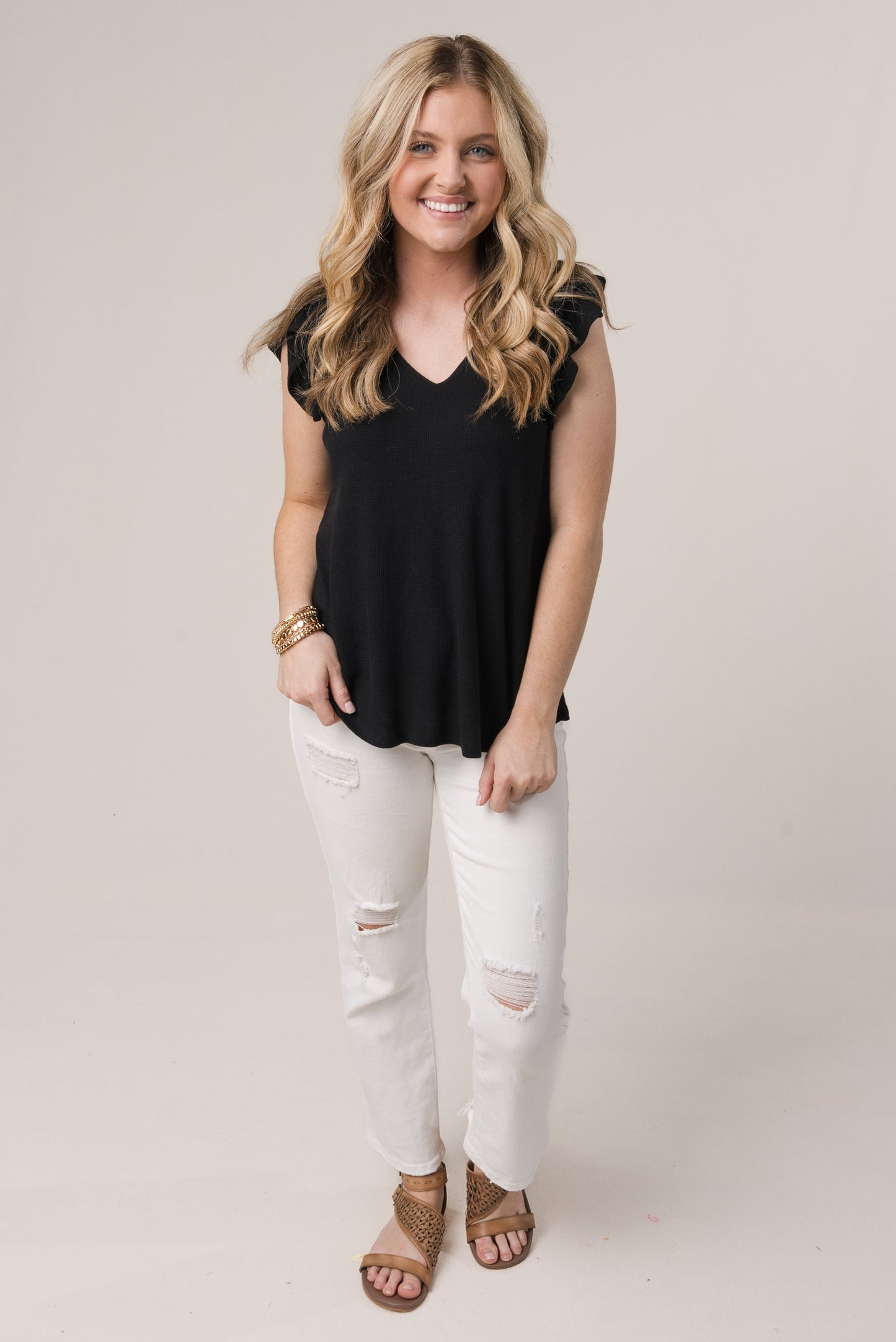 Textured Ruffle Shoulder Top *Final Sale*