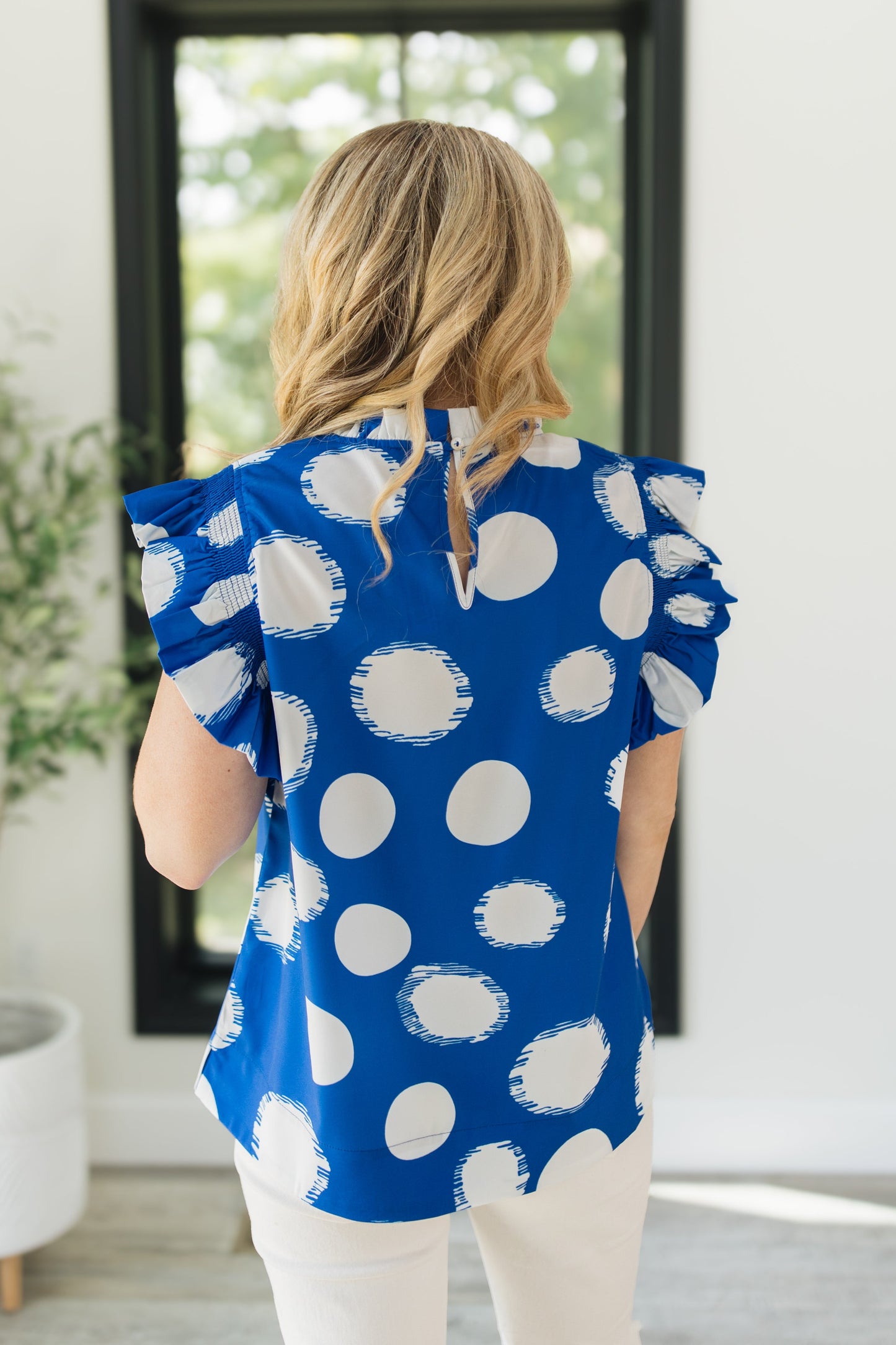 Polka Dot Ruffle Shoulder Top *Final Sale*