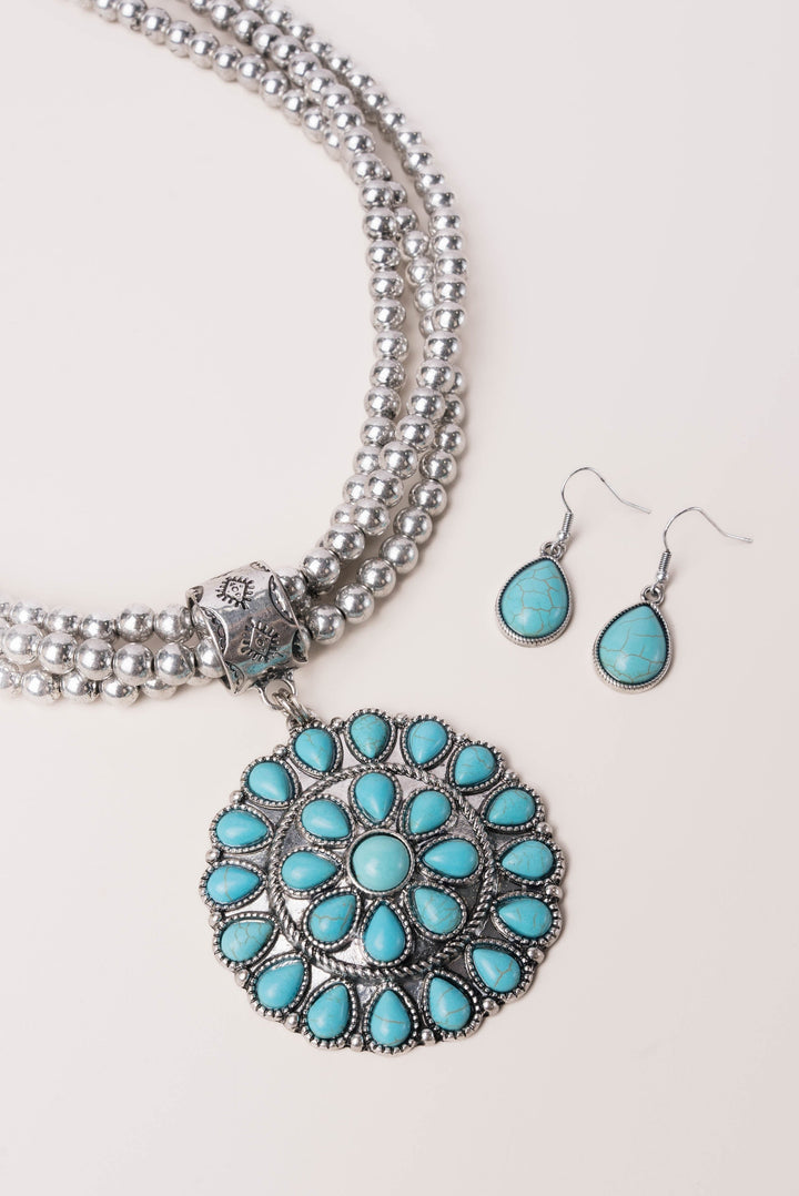 Layered Squash Pretty Blossom Pendant Necklace + Earring Set