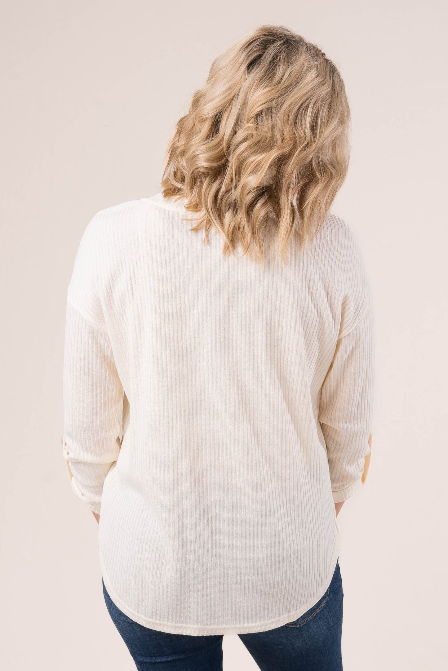 Ribbed Tab Sleeve Henley Top