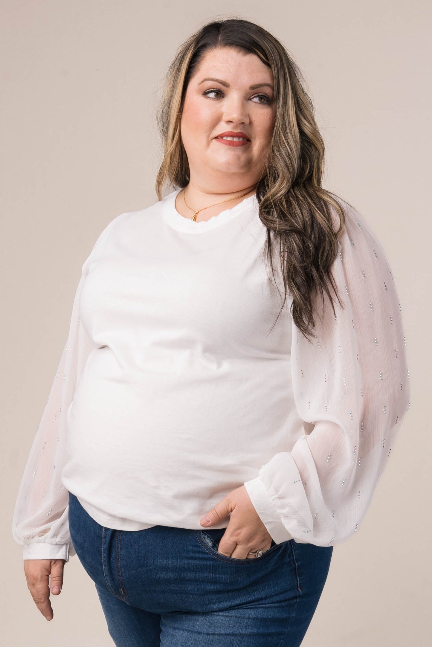 Slub Knit Embellished Sleeve Top *Final Sale*