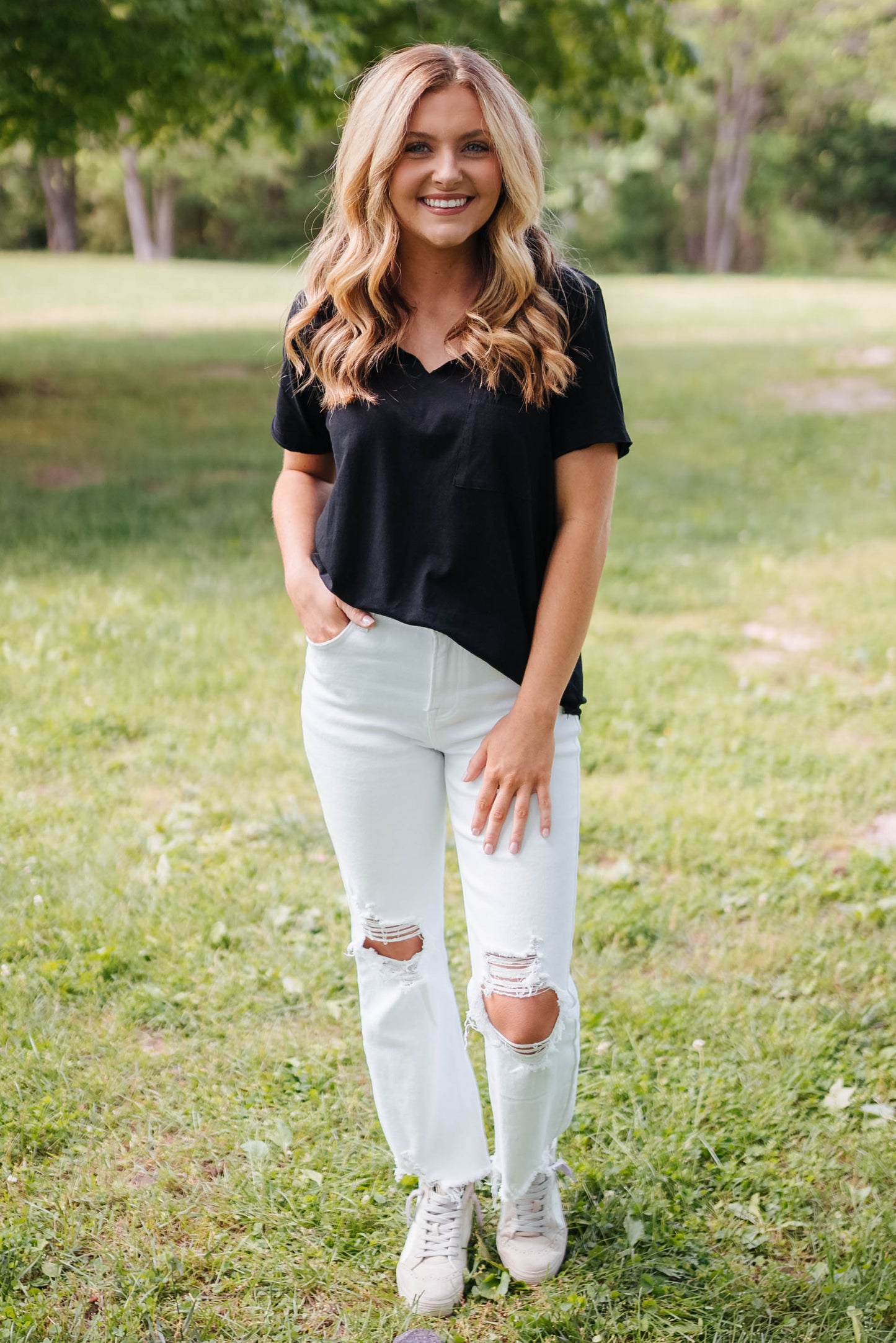 Notched Neck Pocket Tee
