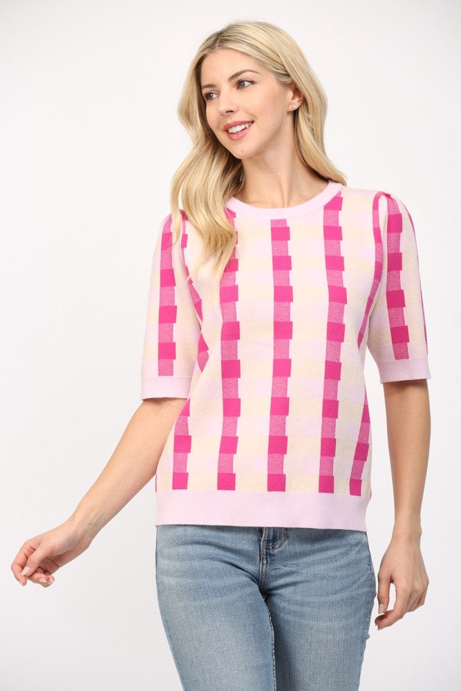 Checkered Half Sleeve Sweater