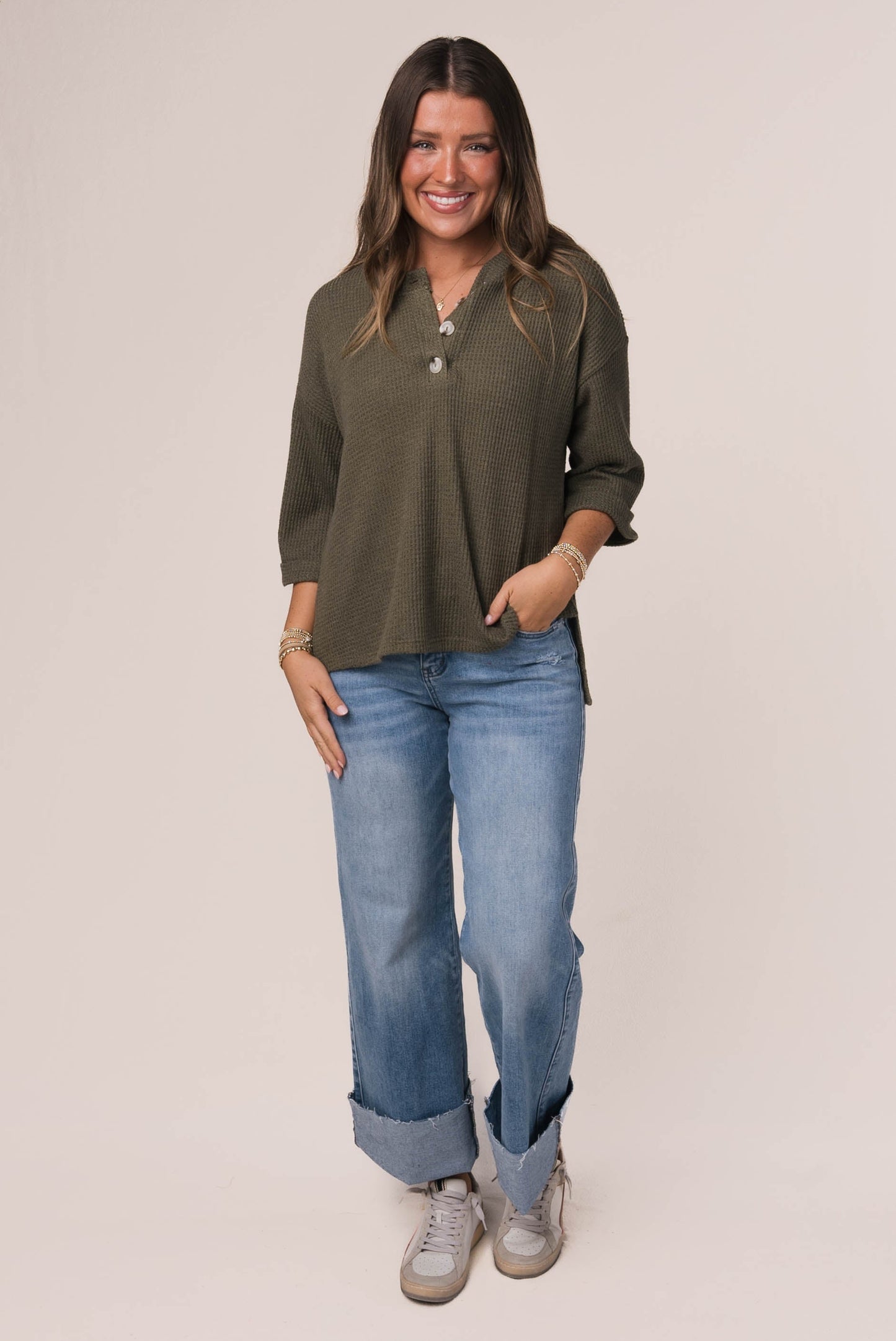 Waffle Knit Henley Top *Final Sale*