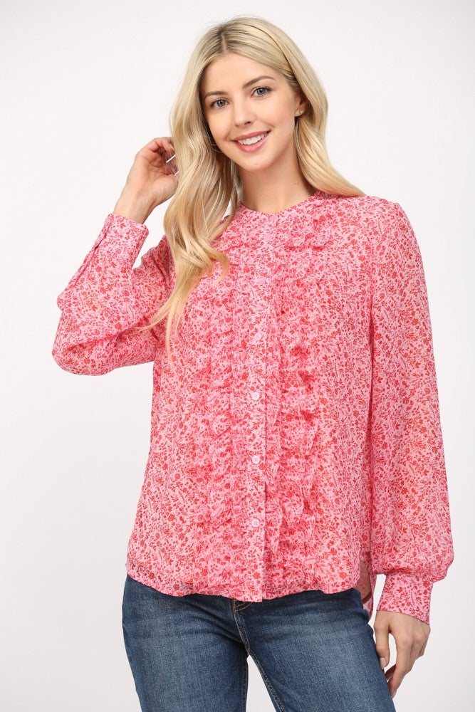 Ditsy Floral Ruffle Front Blouse