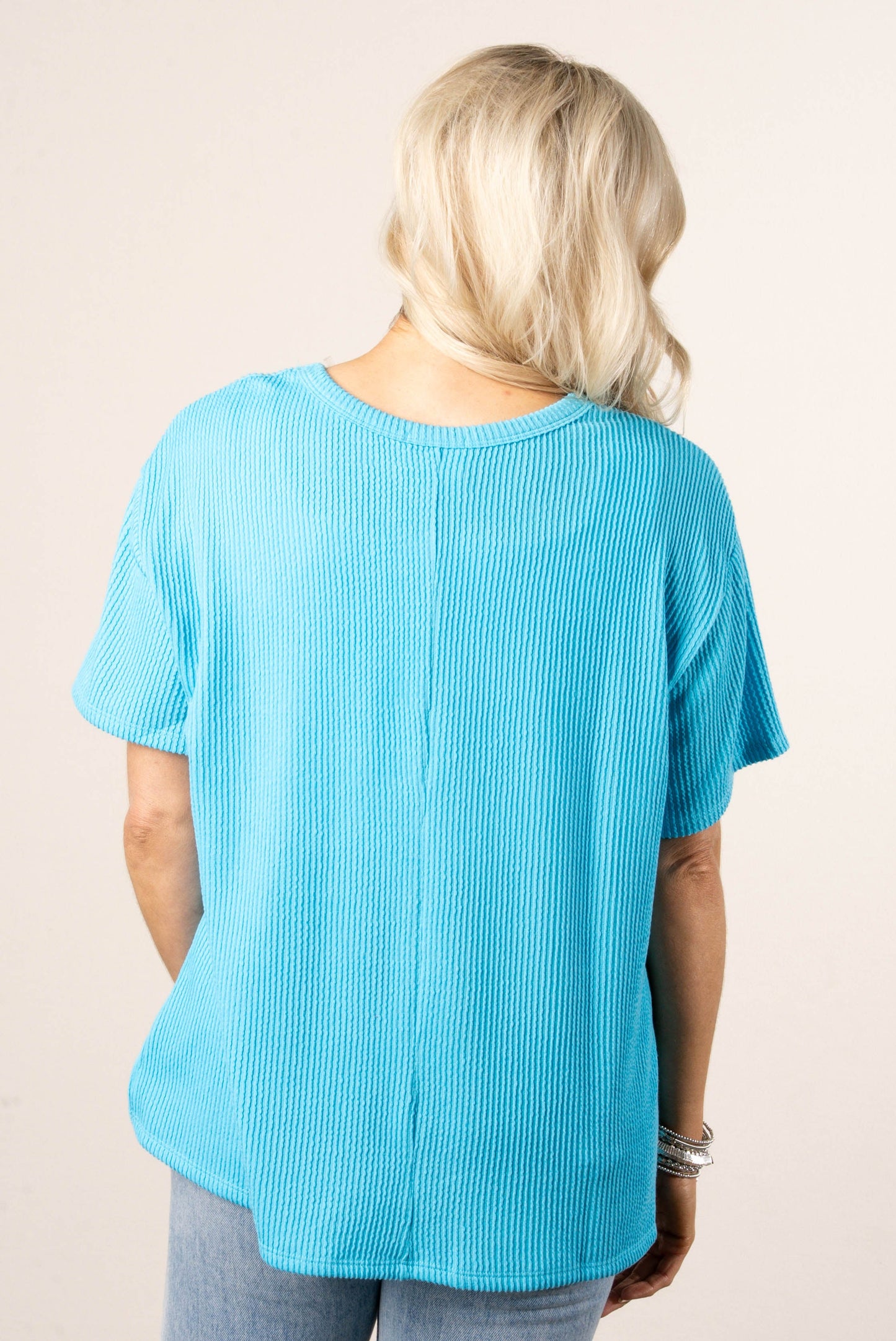 Ribbed Drop Shoulder Pocket Top