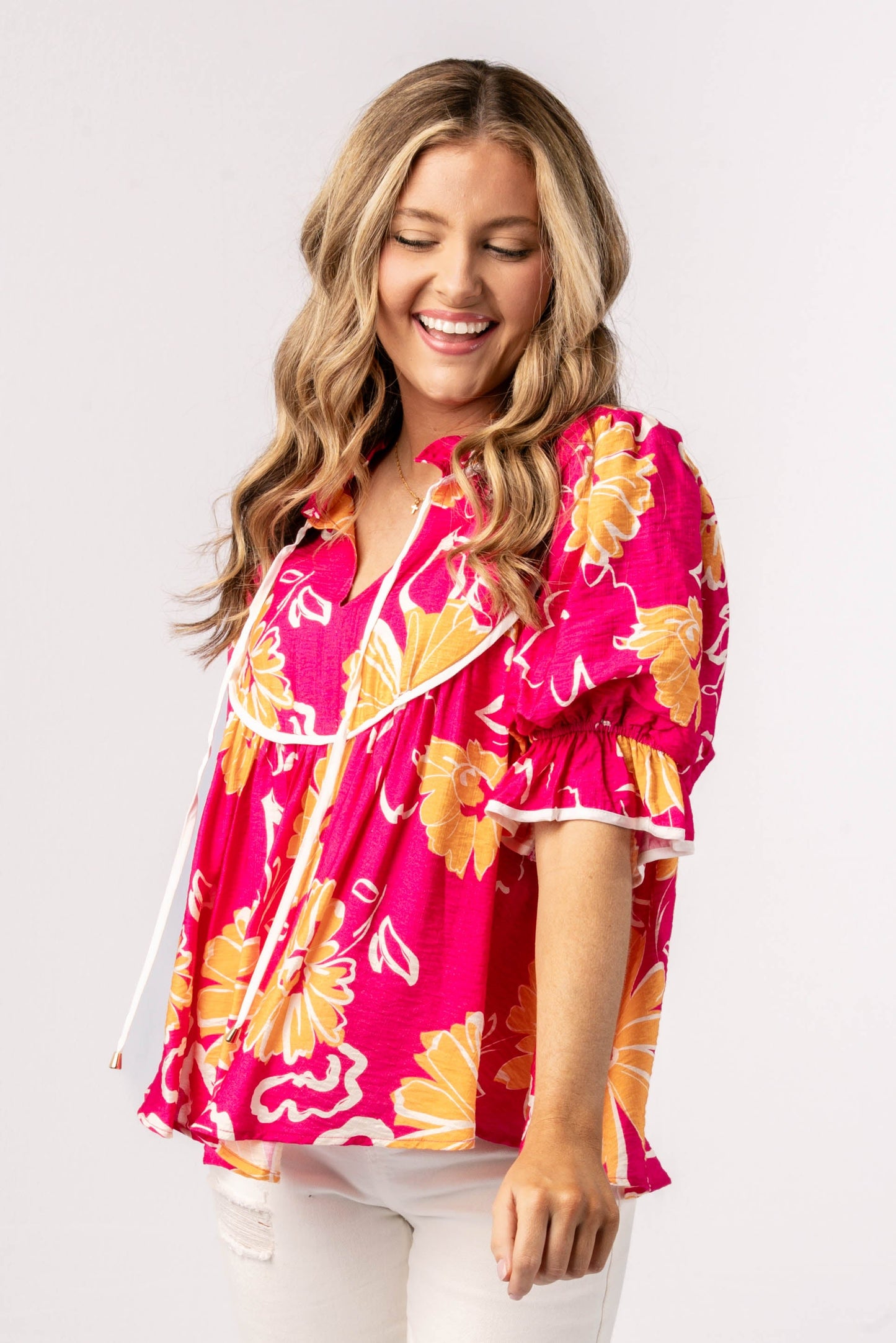 Floral Tie Neck Babydoll Top *Final Sale*