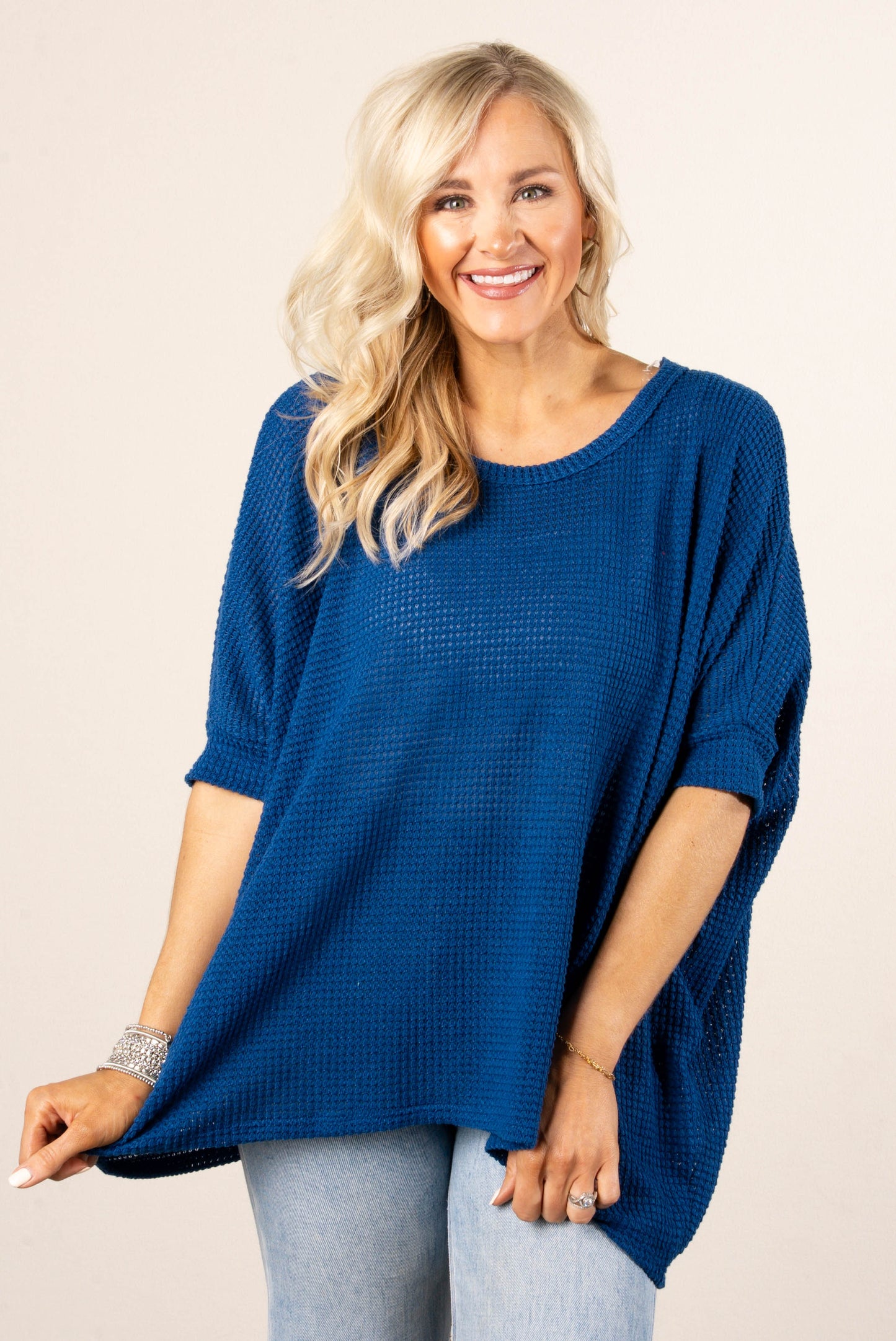 Open Knit Poncho Style Tunic Top