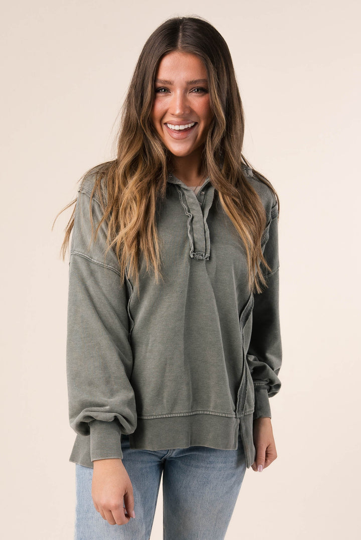 Mineral Washed Half Snap Pullover