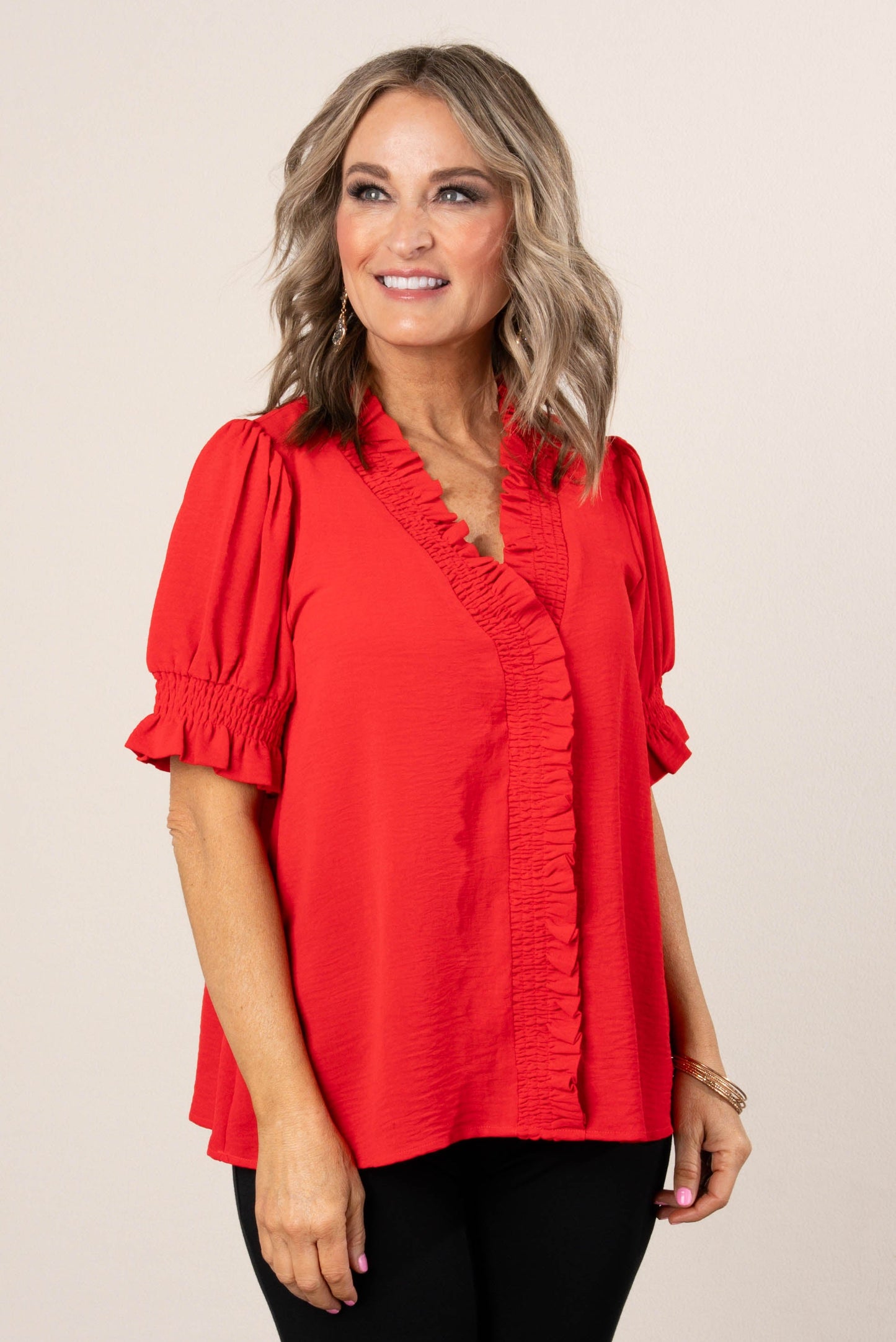 Smocked Ruffle Edge Blouse