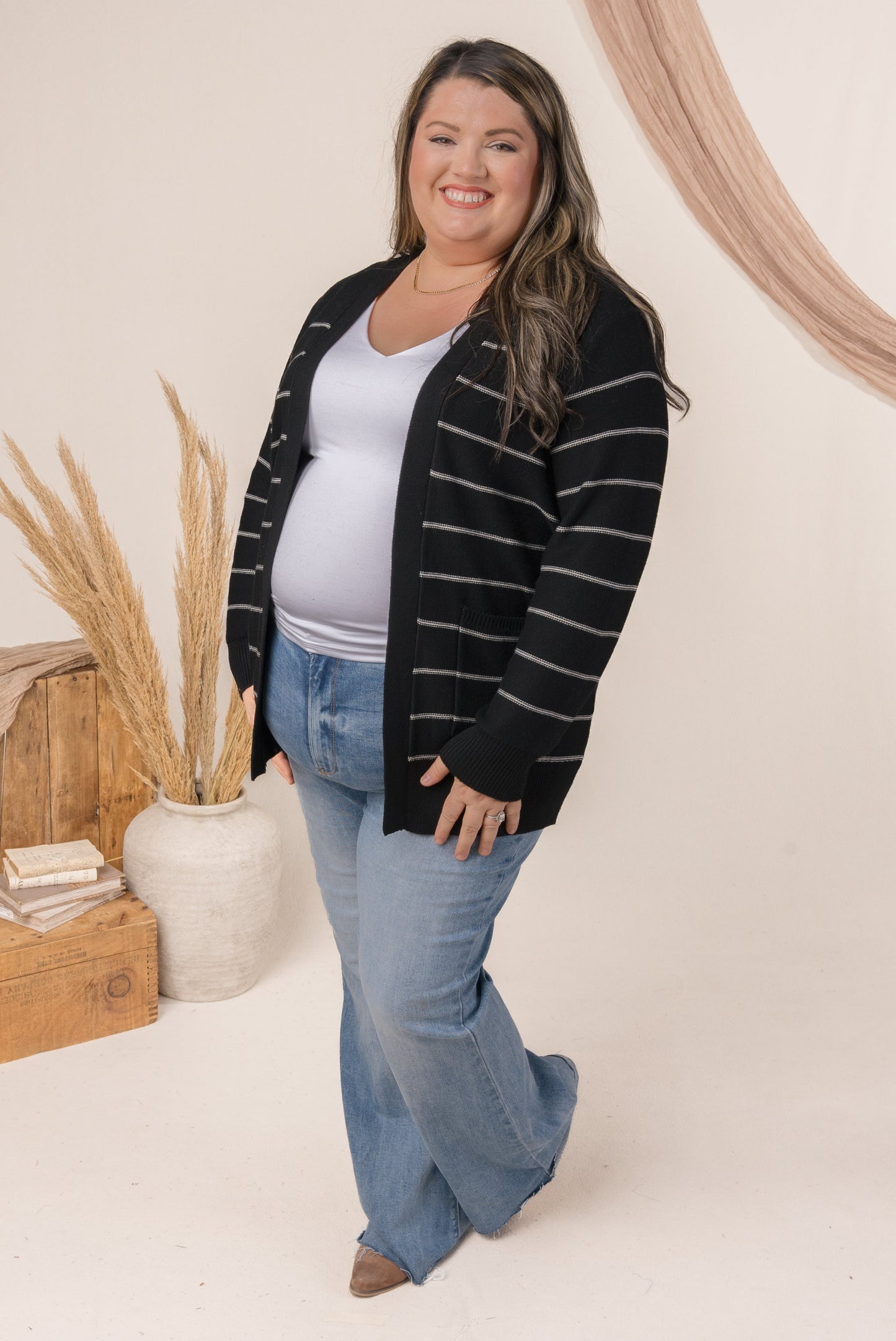 Striped Open Front Cardigan