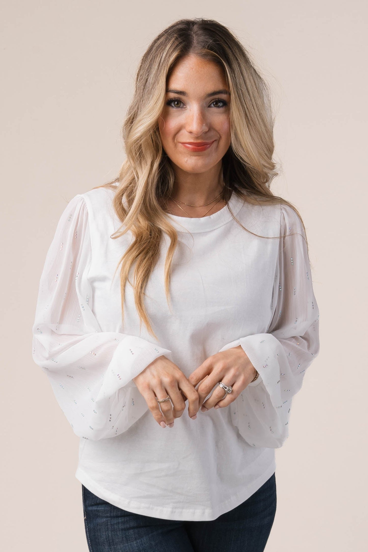 Slub Knit Embellished Sleeve Top *Final Sale*